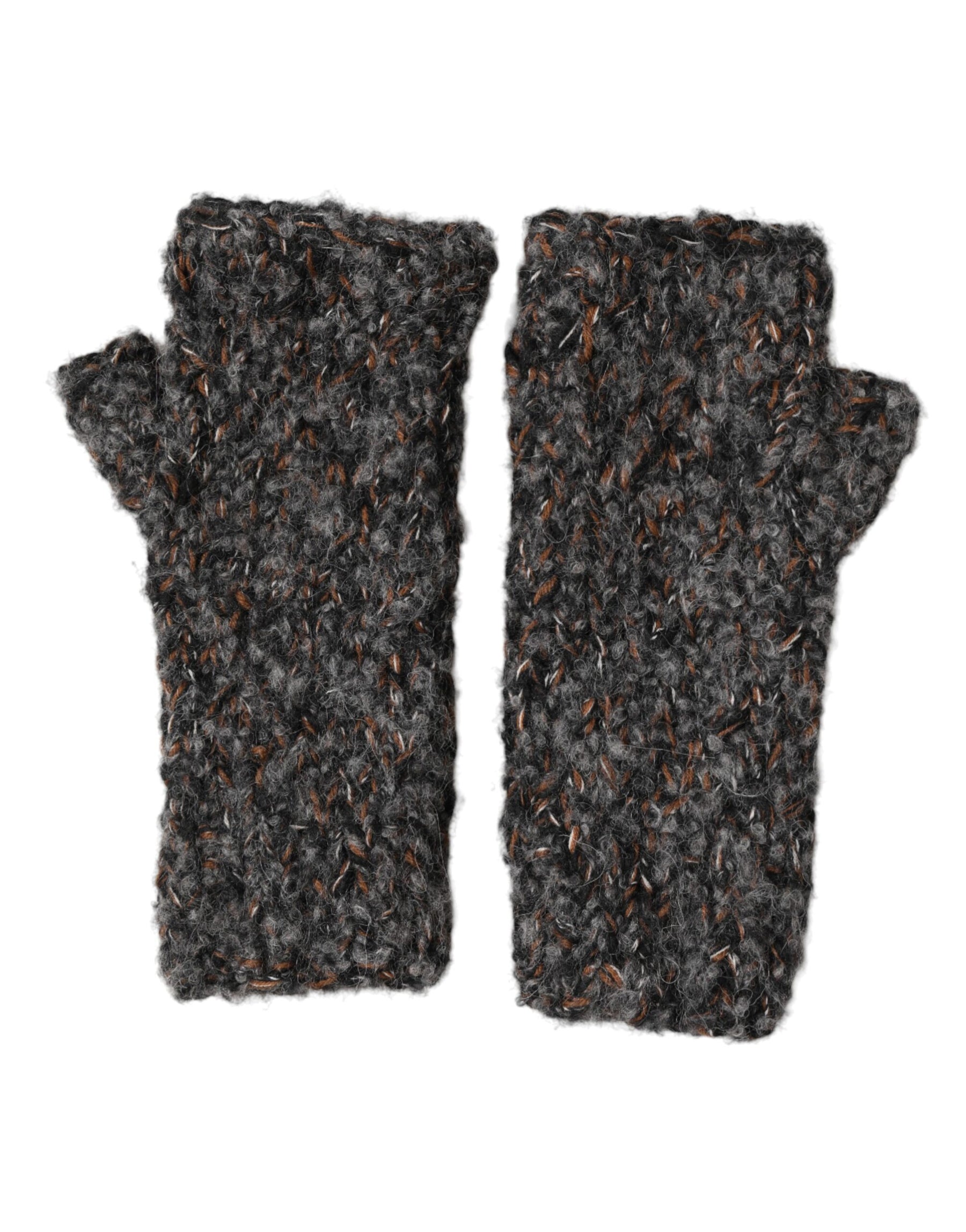 Dolce & Gabbana Gray Virgin Wool Knitted Fingerless Men Gloves | Regal Royce