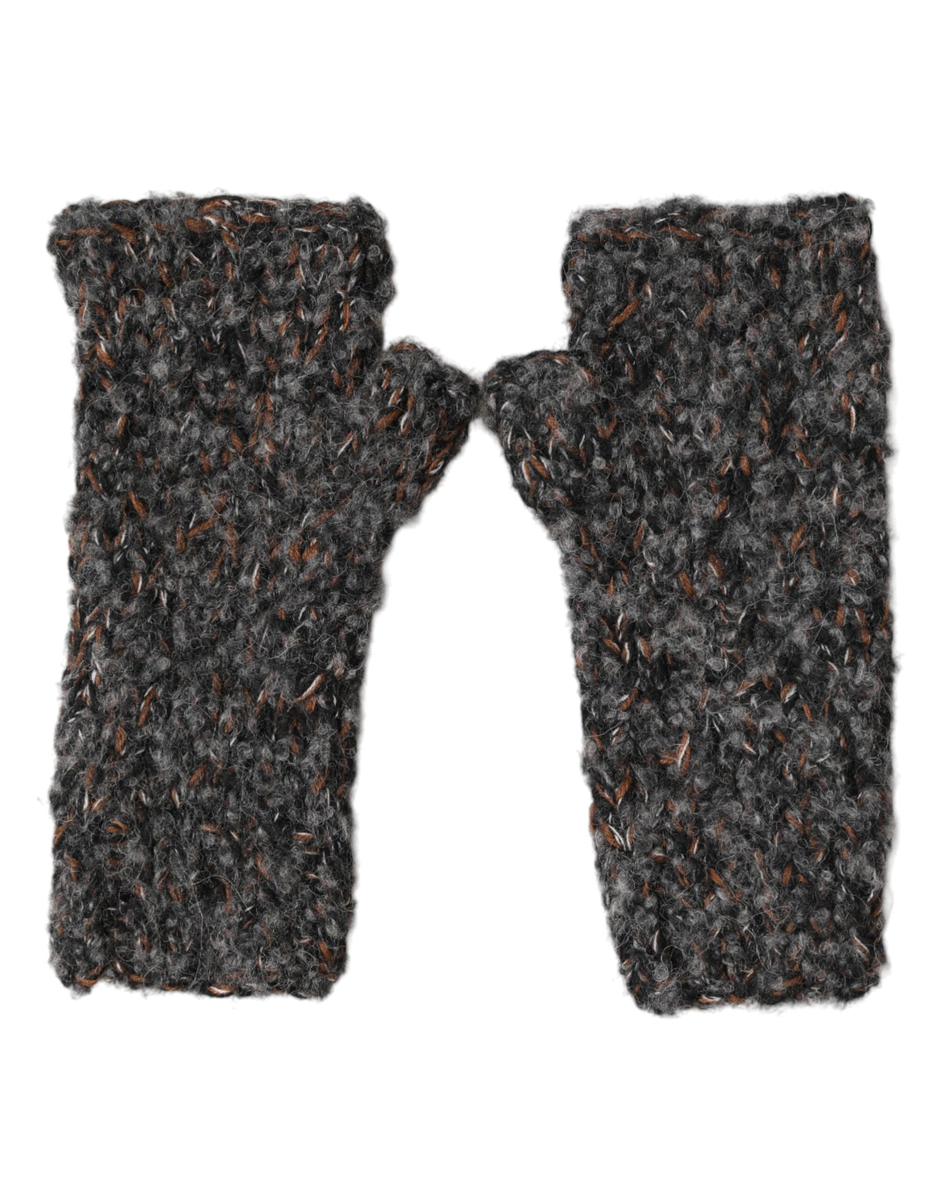 Dolce & Gabbana Gray Virgin Wool Knitted Fingerless Men Gloves
