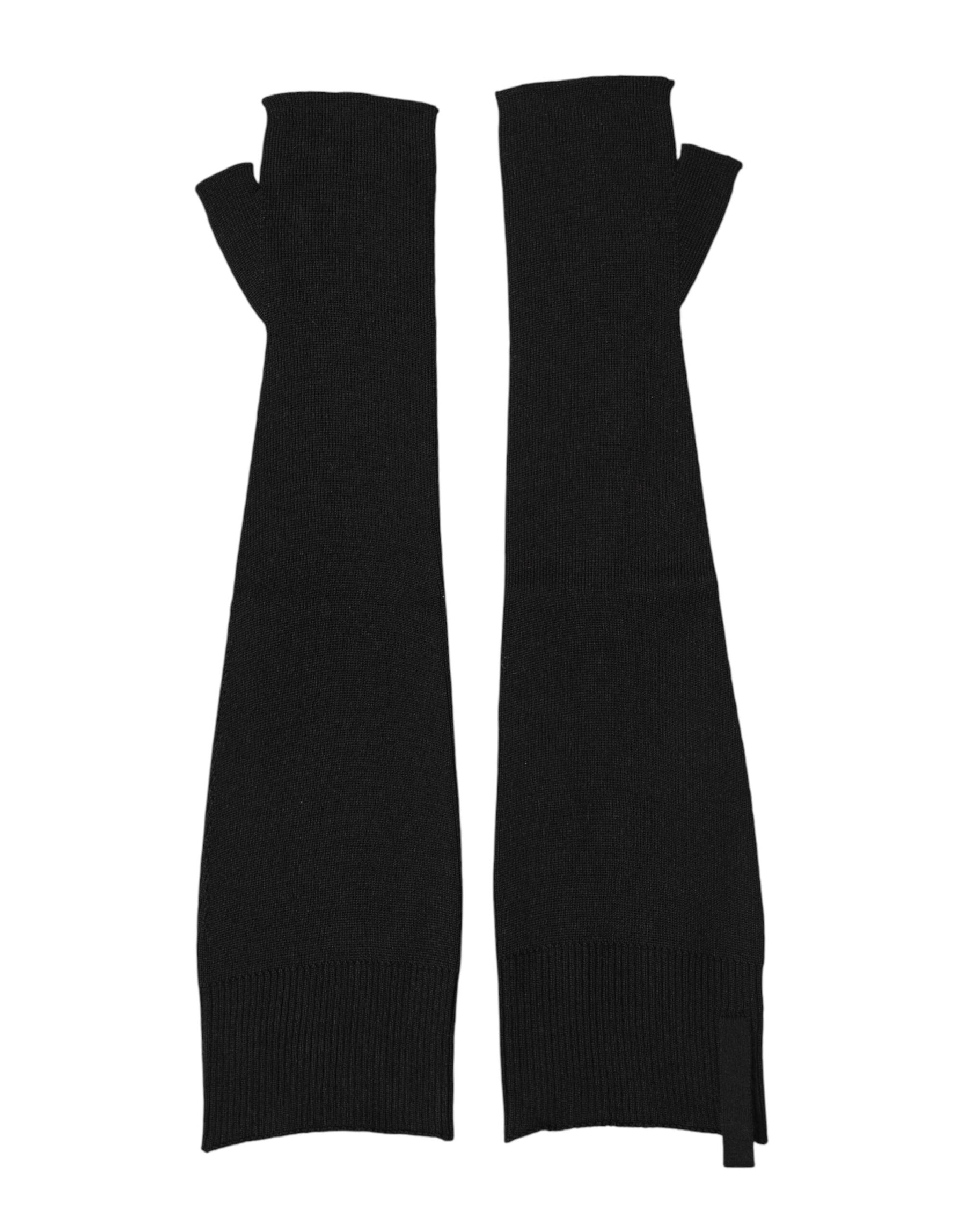 Dolce & Gabbana Black Virgin Wool Knitted Fingerless Men Gloves | Regal Royce