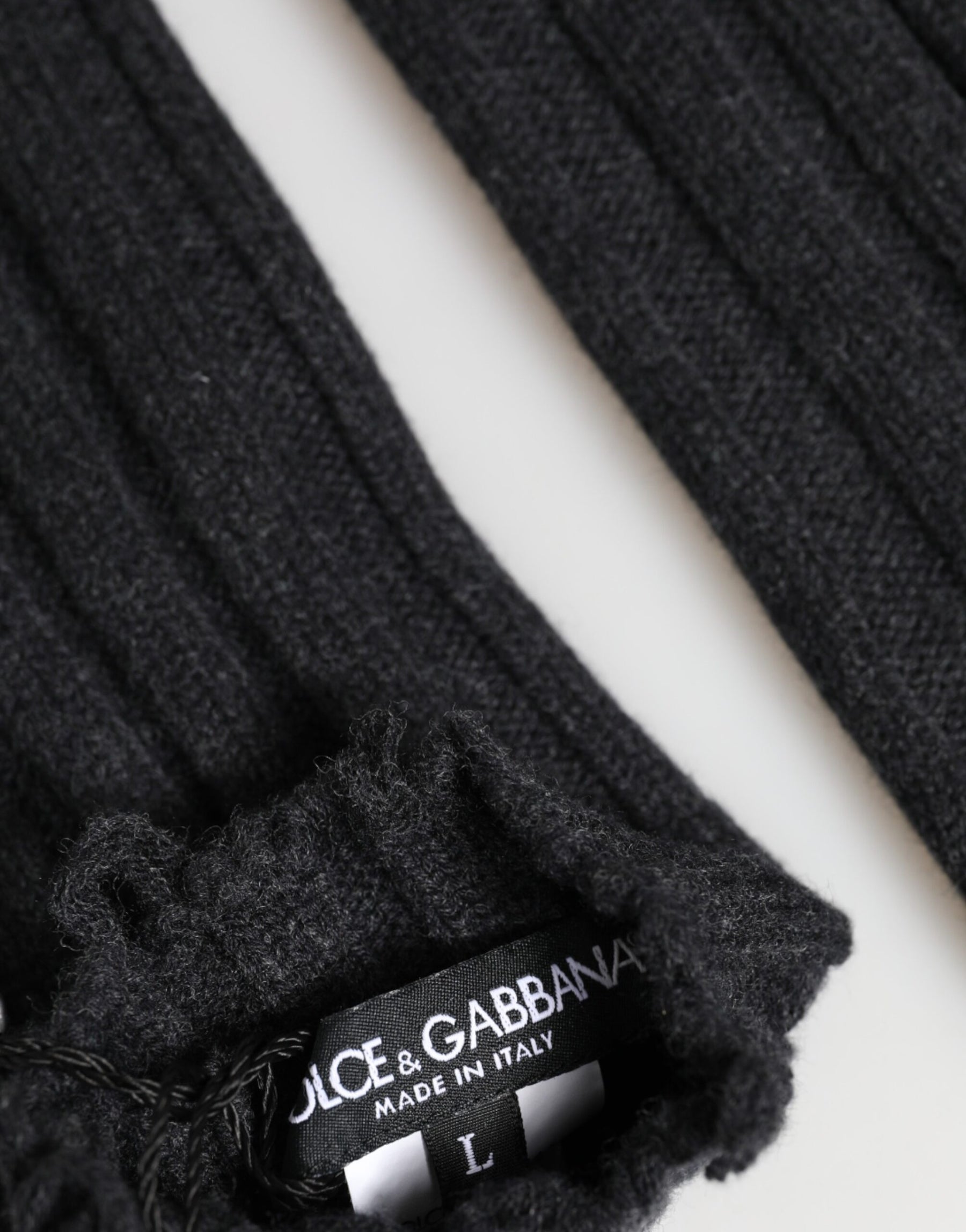 Dolce & Gabbana Black Virgin Wool Knitted Fingerless Gloves | Regal Royce