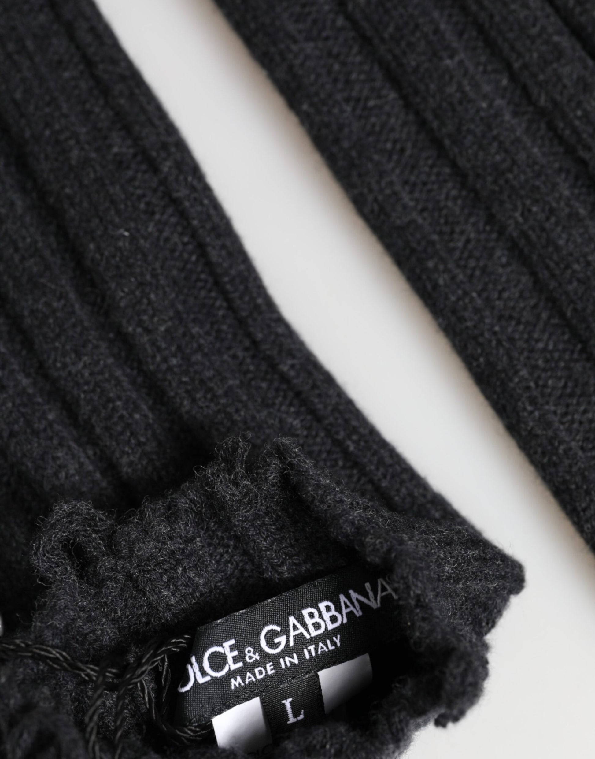 Dolce & Gabbana Black Virgin Wool Knitted Fingerless Gloves