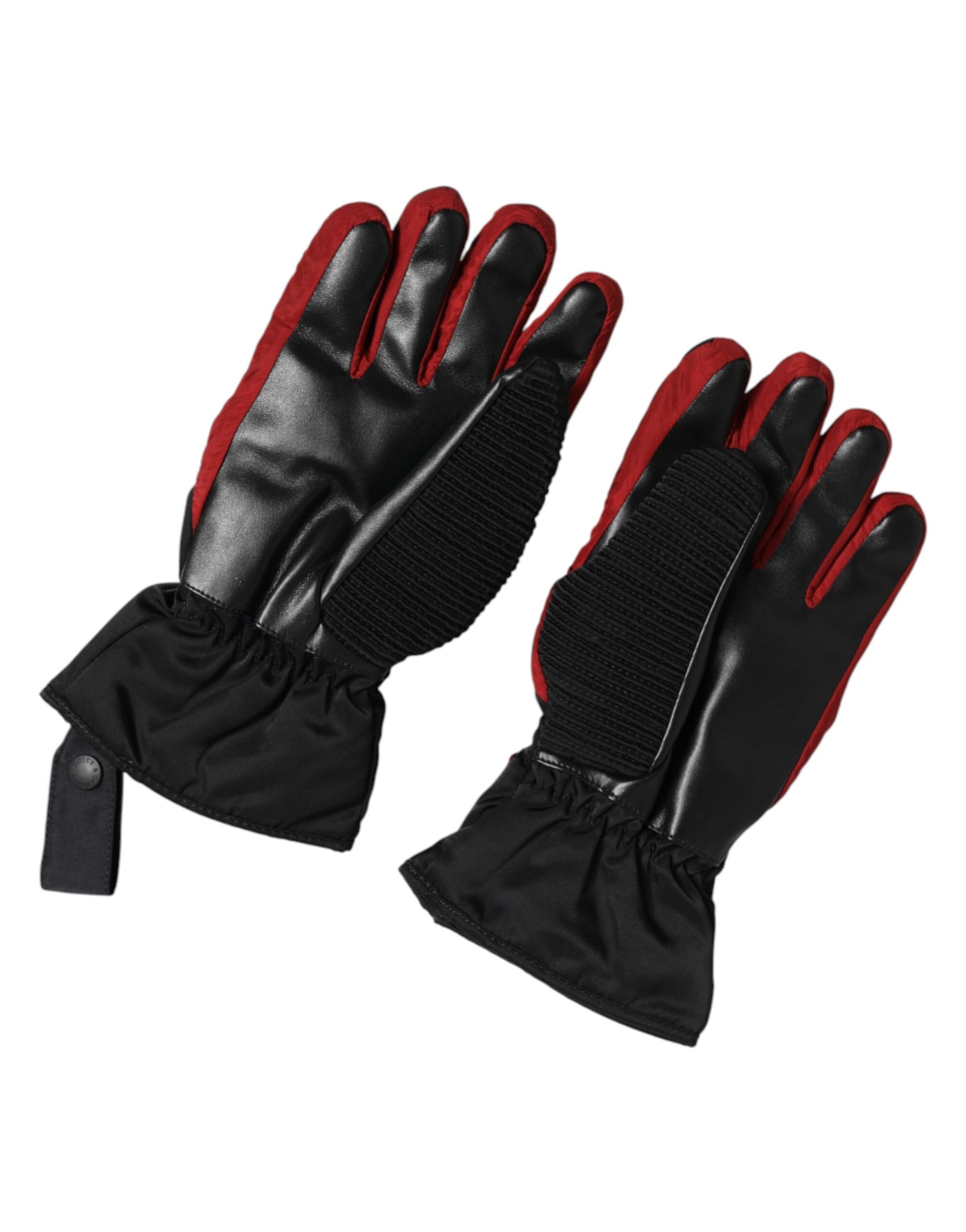 Dolce & Gabbana Black Red Nylon Wrist Length Mitten Gloves | Regal Royce