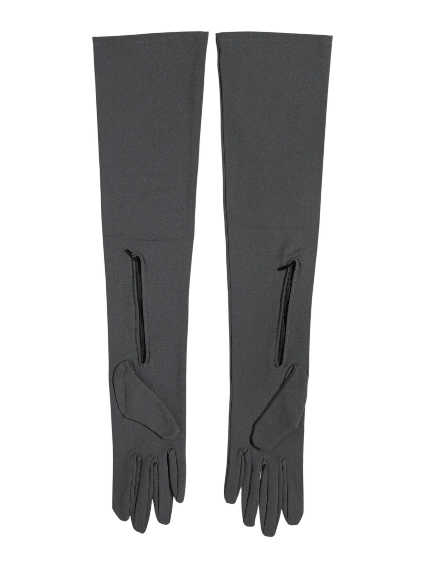 Dolce & Gabbana Dark Gray Viscose Elbow Length Mitten Men Gloves | Regal Royce