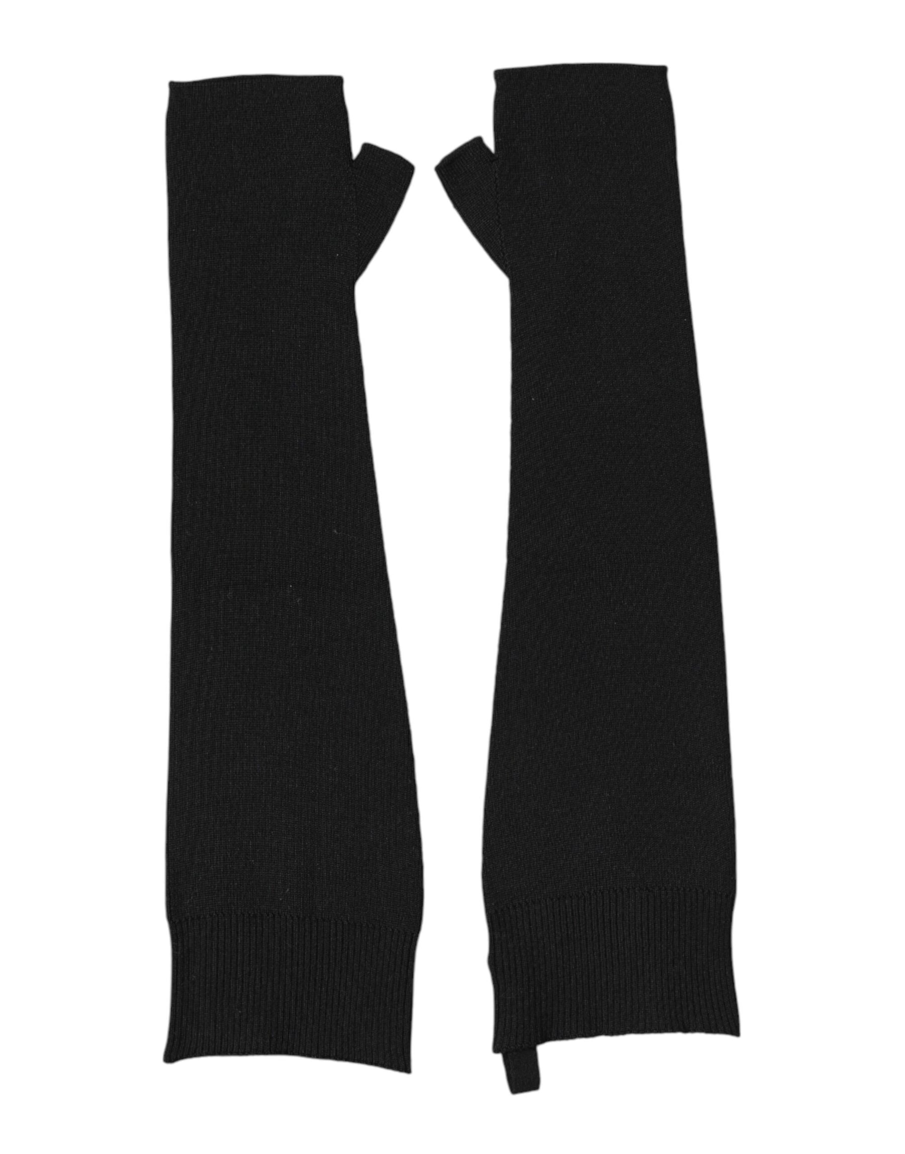 Dolce & Gabbana Black Virgin Wool Knitted Fingerless Men Gloves | Regal Royce