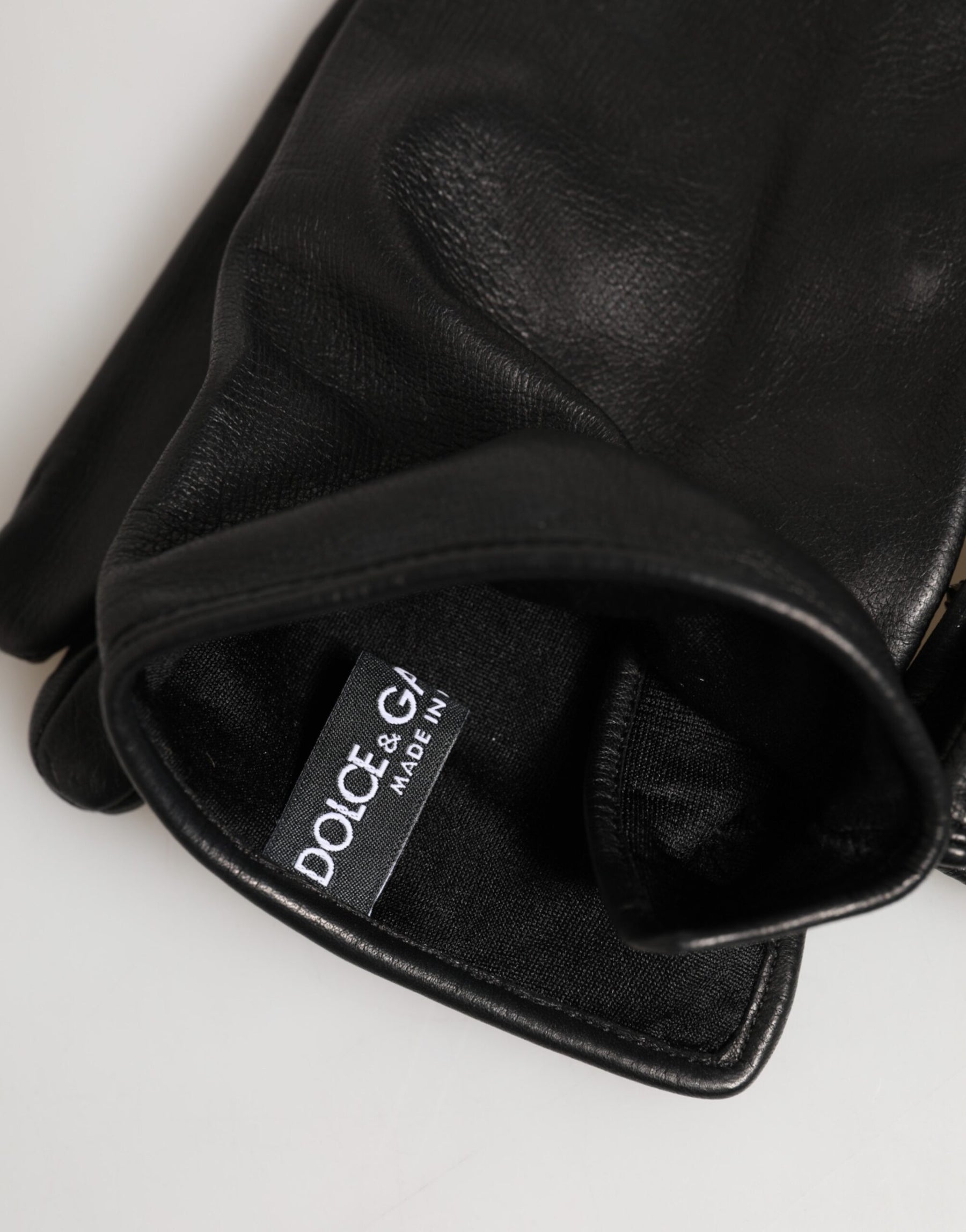 Dolce & Gabbana Black Leather Embellished Long Mitten Gloves | Regal Royce
