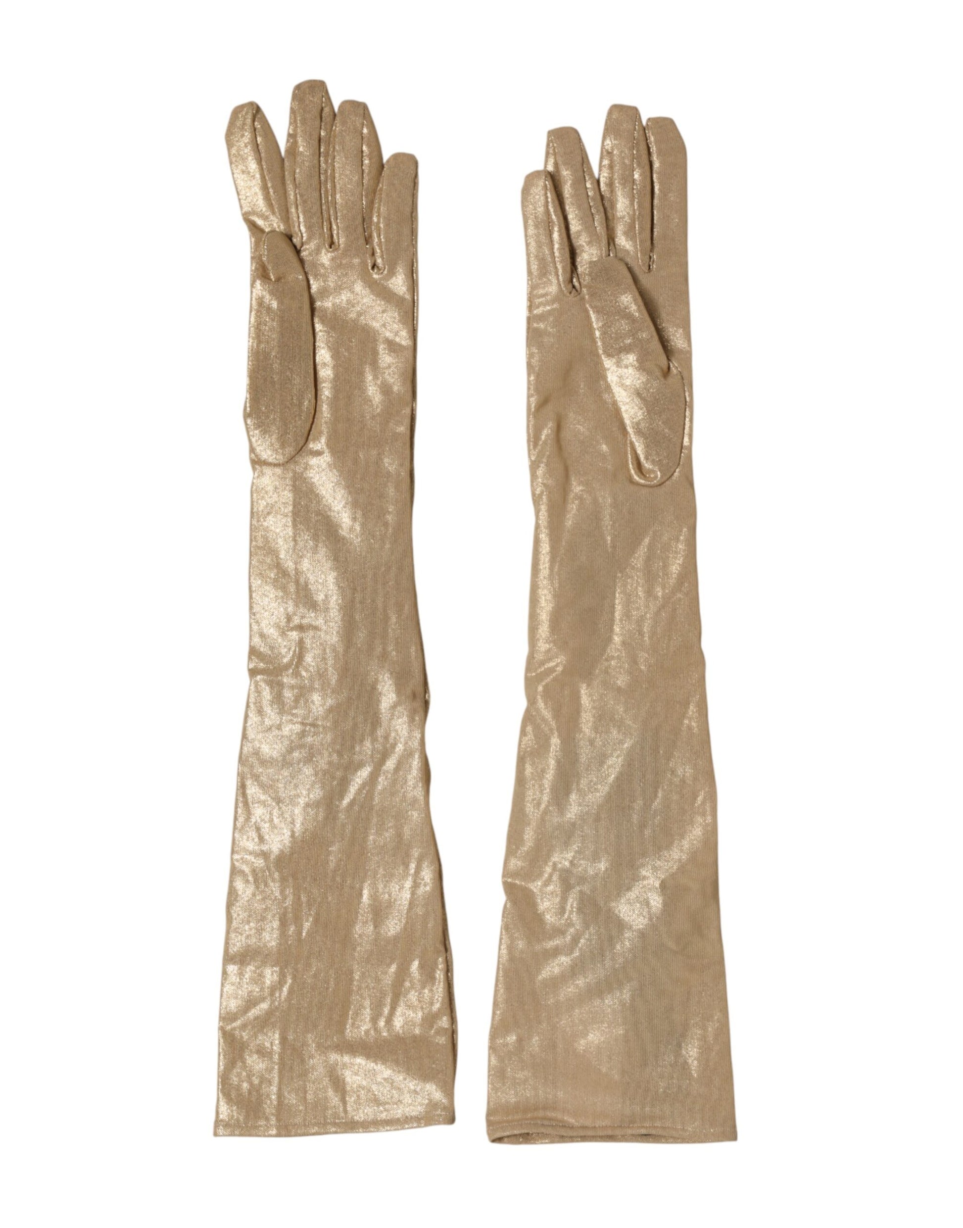 Dolce & Gabbana Beige Satin Crystal Elbow Length Mitten Gloves