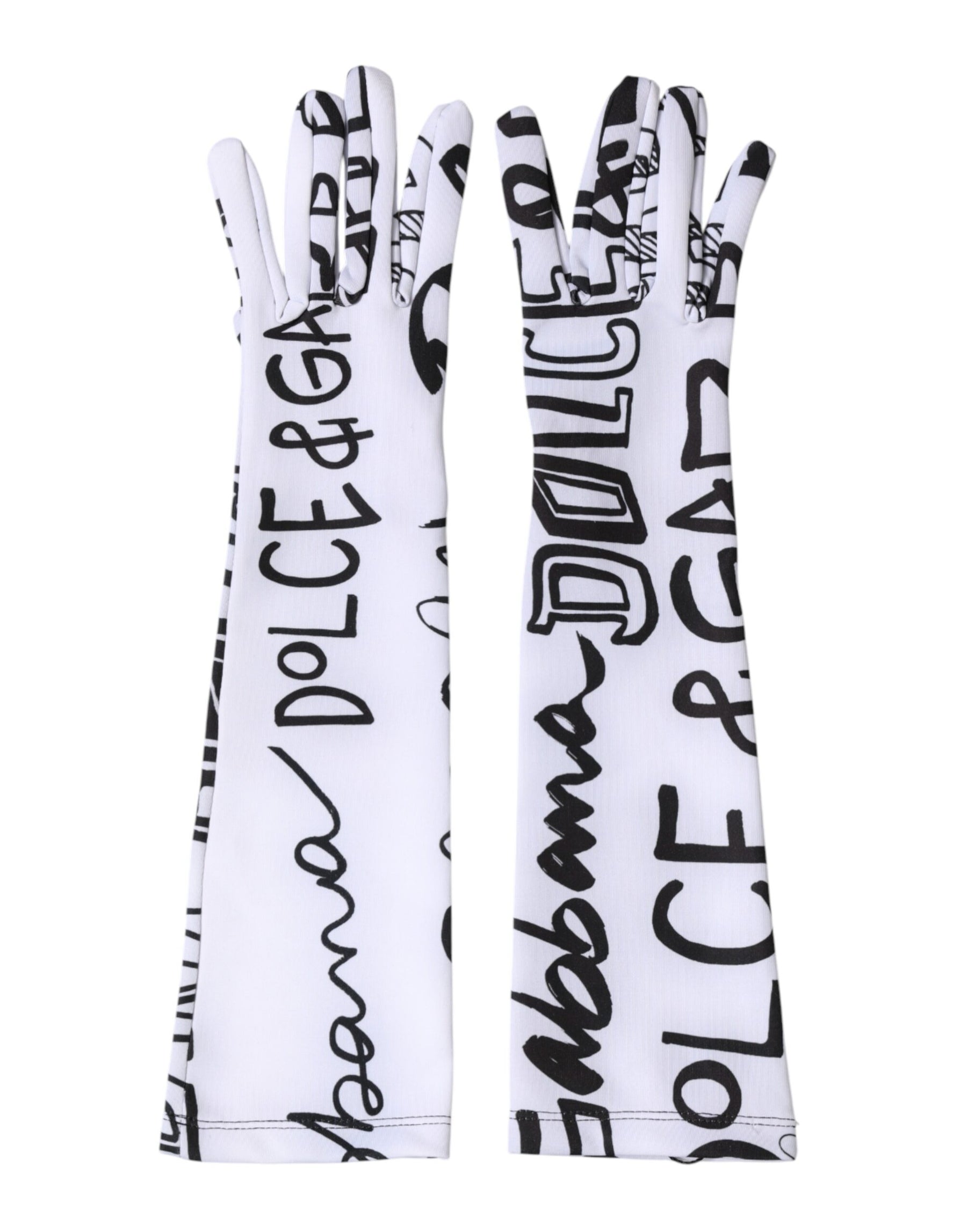 Dolce & Gabbana Black White DG Logo Elbow Length Mitten  Gloves | Regal Royce