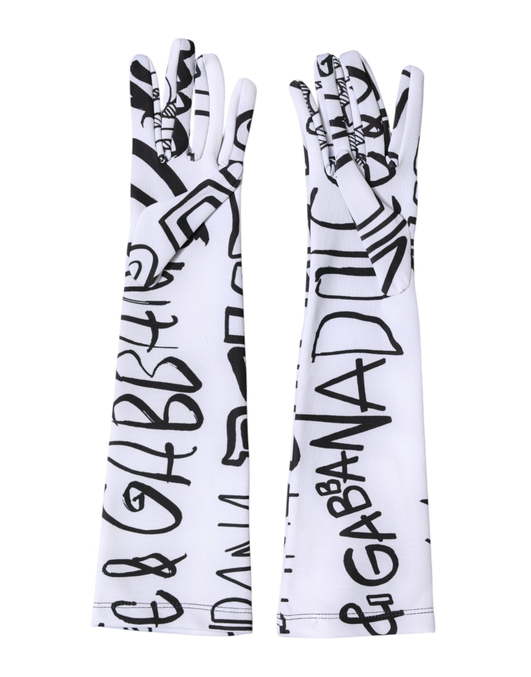 Dolce & Gabbana Black White DG Logo Elbow Length Mitten  Gloves | Regal Royce
