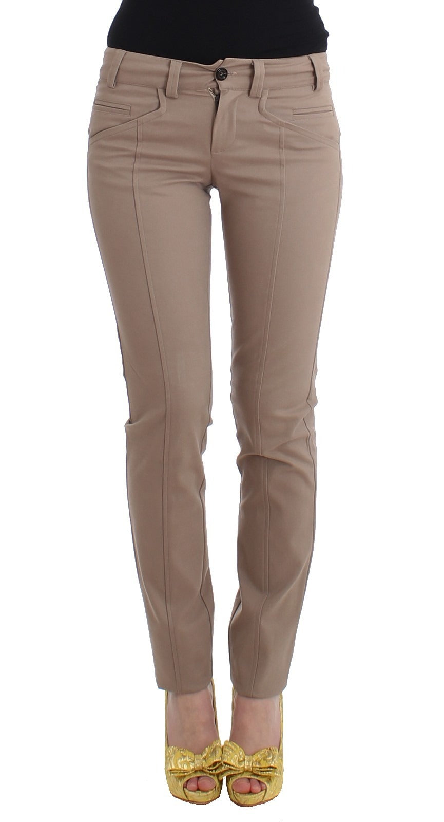 Cavalli Class Beige Dress Skinny Slim Straight Chinos Pants | Regal Royce