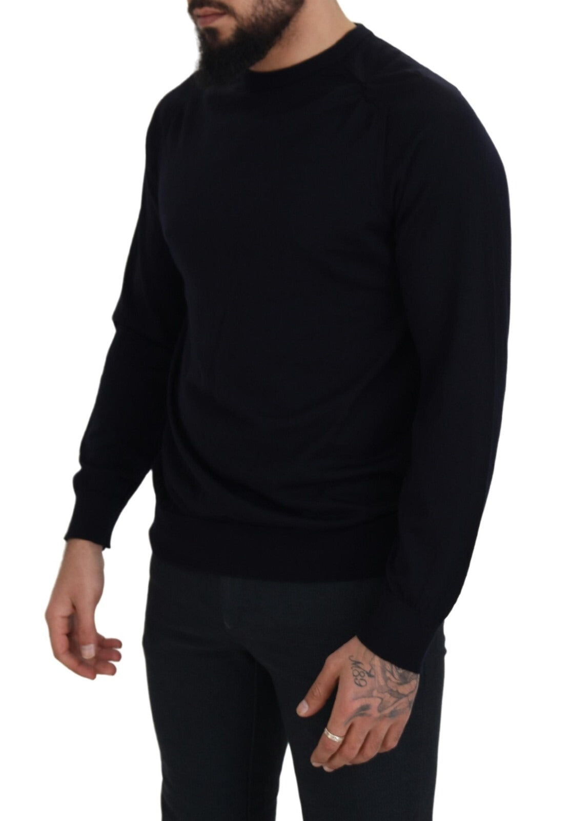 Alpha Studio Black Wool Crewneck Pullover Sweatshirt Sweater | Regal Royce