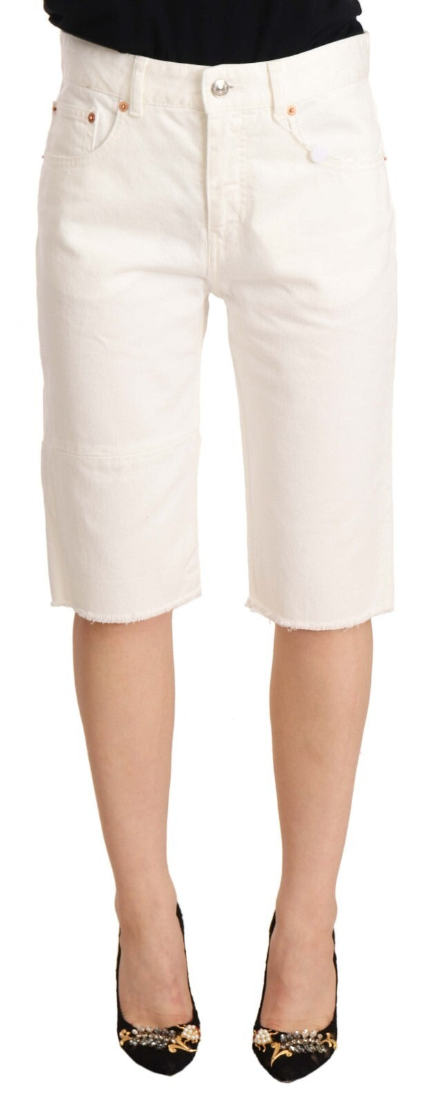 Maison Margiela White Mid Waist Knee Length Bermuda Shorts