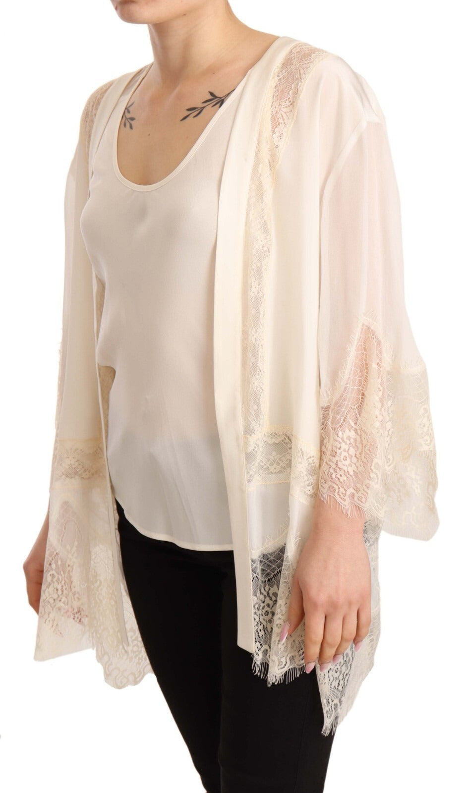 Twinset Off White Tank Lace Trim Cardigan Women Blouse Tops | Regal Royce