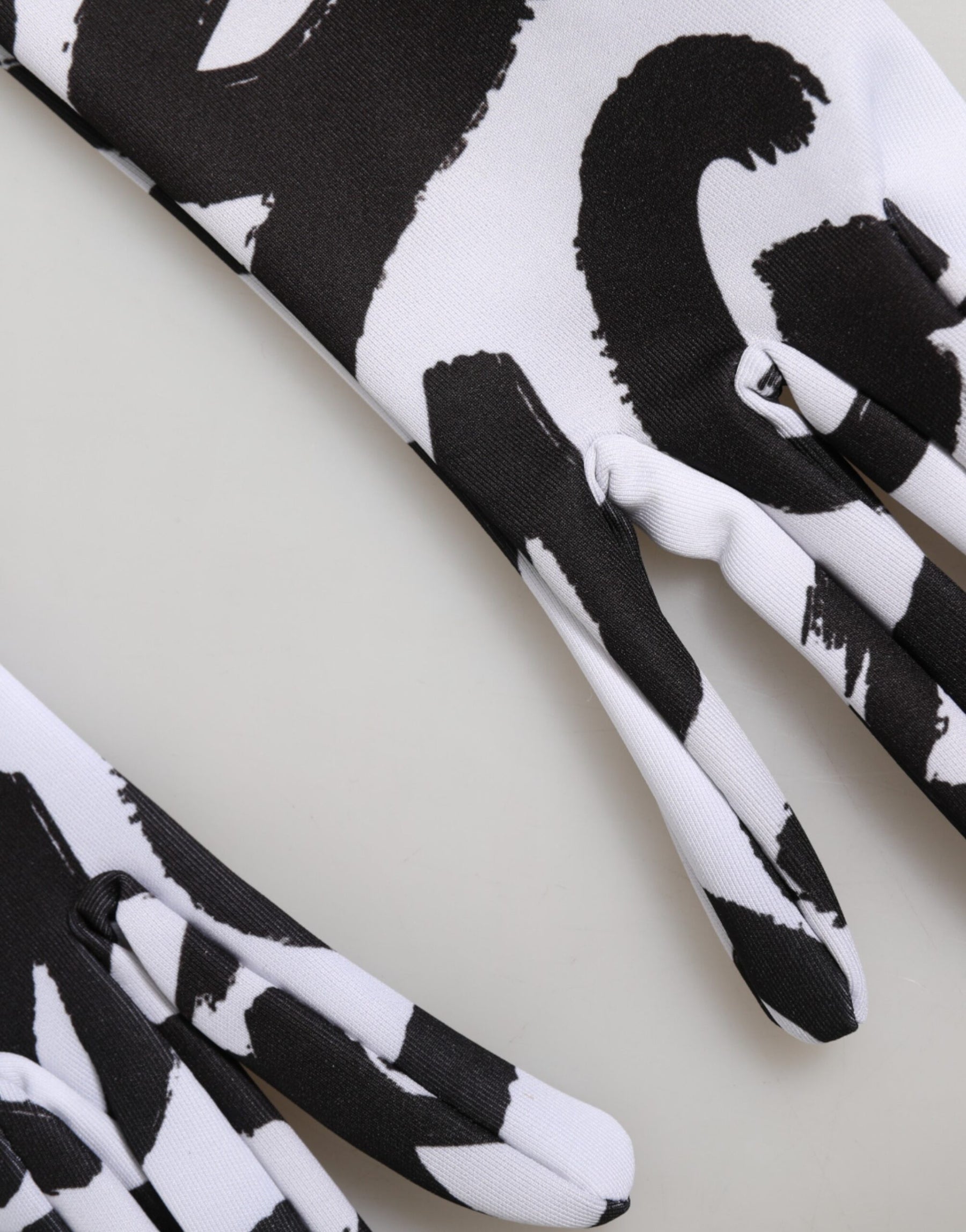 Dolce & Gabbana Black White DG Logo Elbow Length Mitten Gloves | Regal Royce