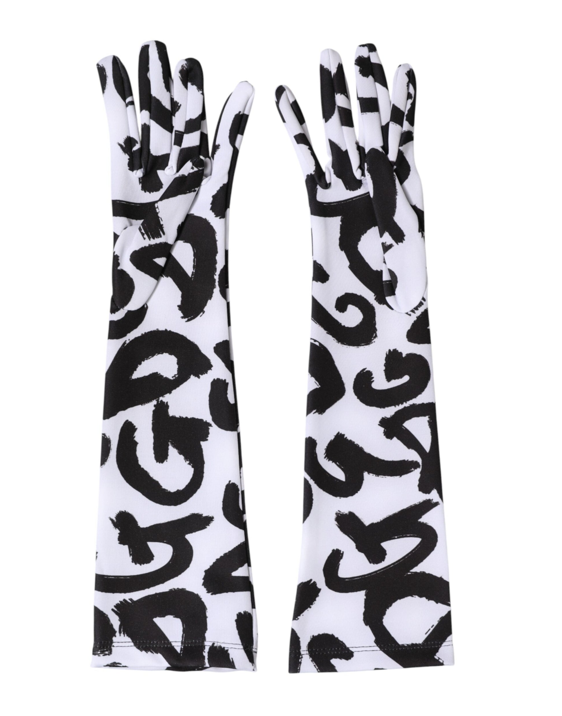 Dolce & Gabbana Black White DG Logo Elbow Length Mitten Gloves