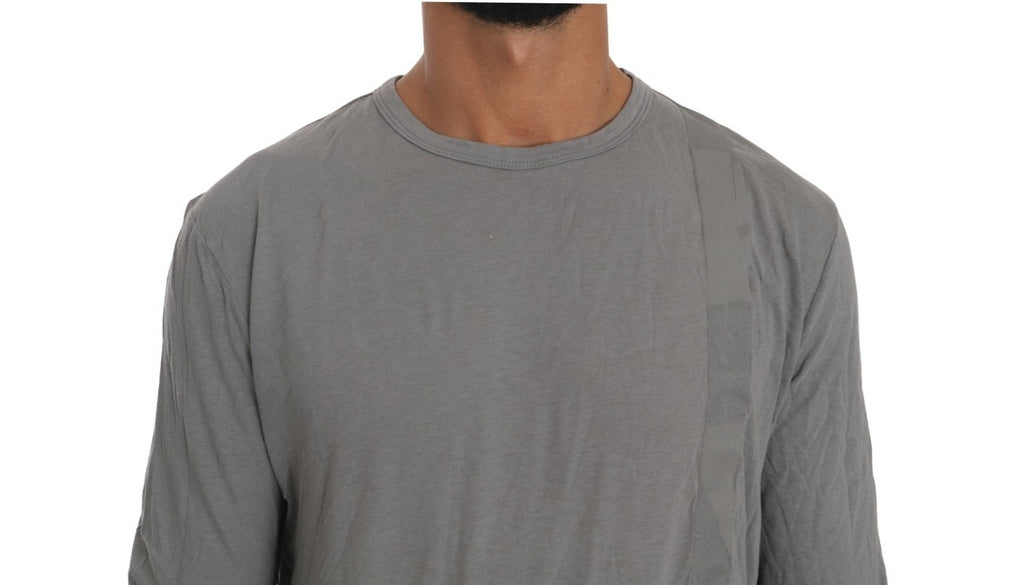 Scervino Street Cotton Gray Round Neck Pullover Top Sweater