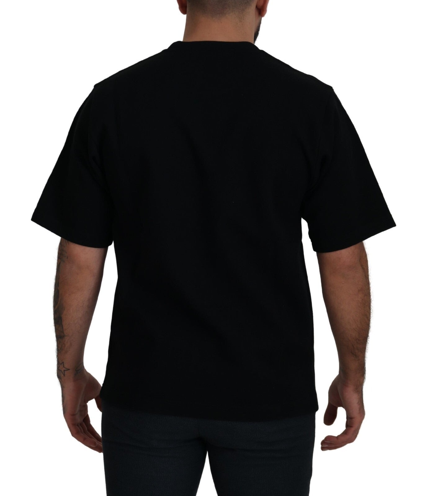 Dolce & Gabbana Cotton Black Printed Crewneck Tee T-shirt | Regal Royce