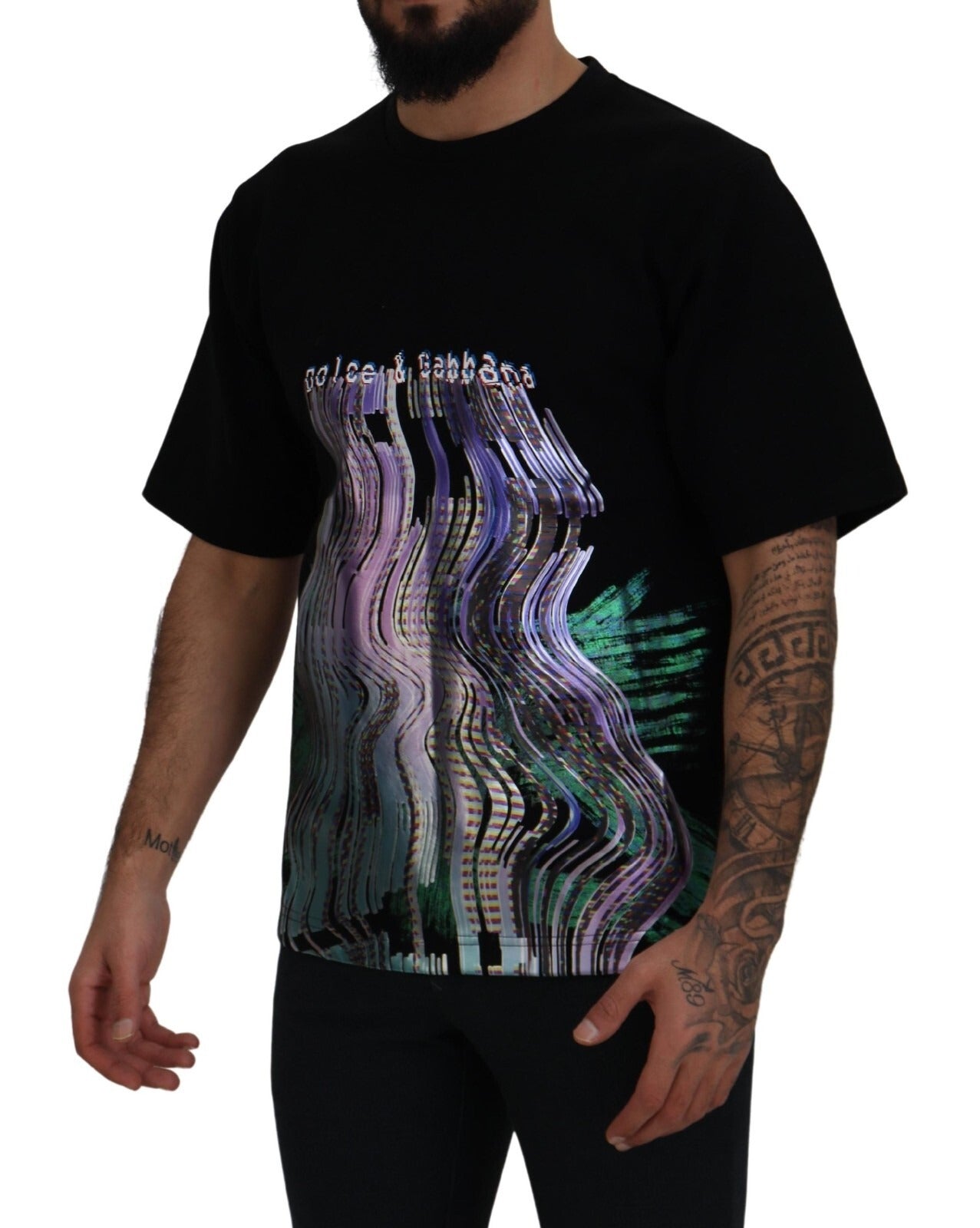 Dolce & Gabbana Cotton Black Printed Crewneck Tee T-shirt | Regal Royce