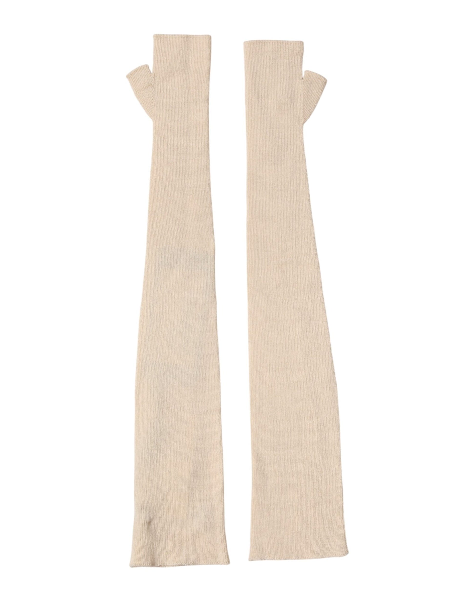Dolce & Gabbana Beige Wool Fingerless Elbow Length Women Gloves