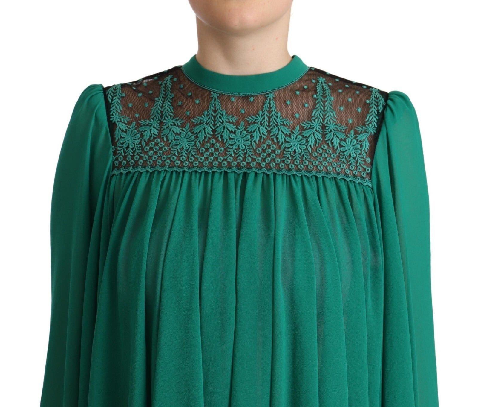 Philosophy Green Lace Polyester Long Sleeves Pleated Top Blouse | Regal Royce