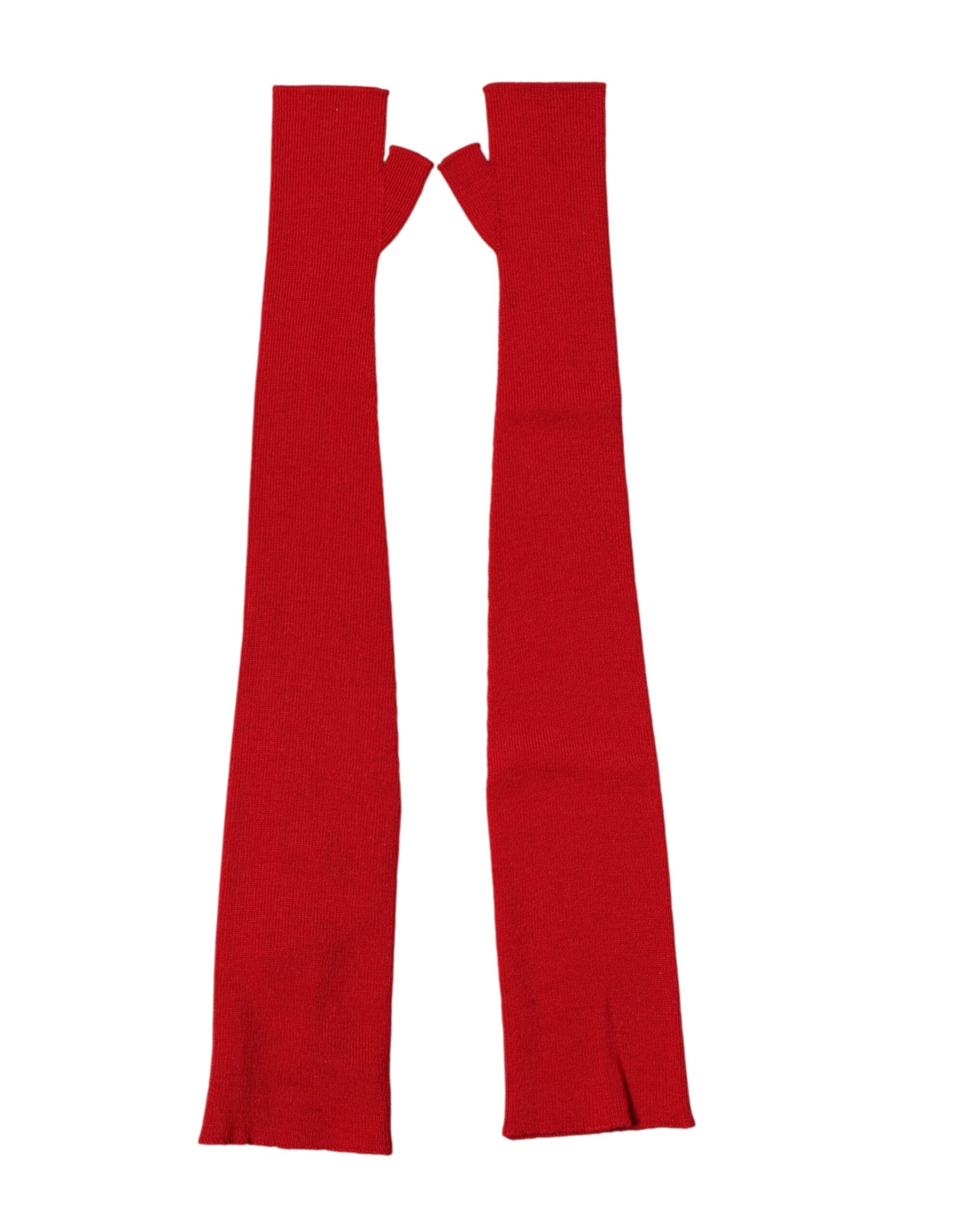Dolce & Gabbana Red Wool Knitted Fingerless Elbow One Length Gloves | Regal Royce