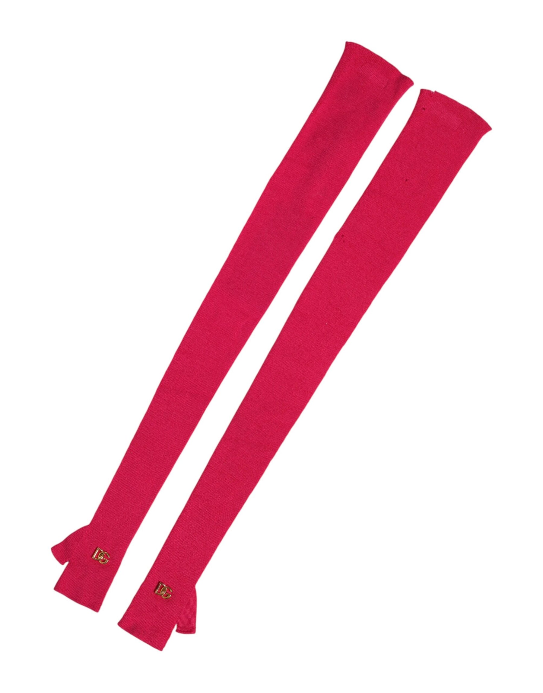 Dolce & Gabbana Pink Wool Fingerless Elbow Length Mitten Gloves | Regal Royce