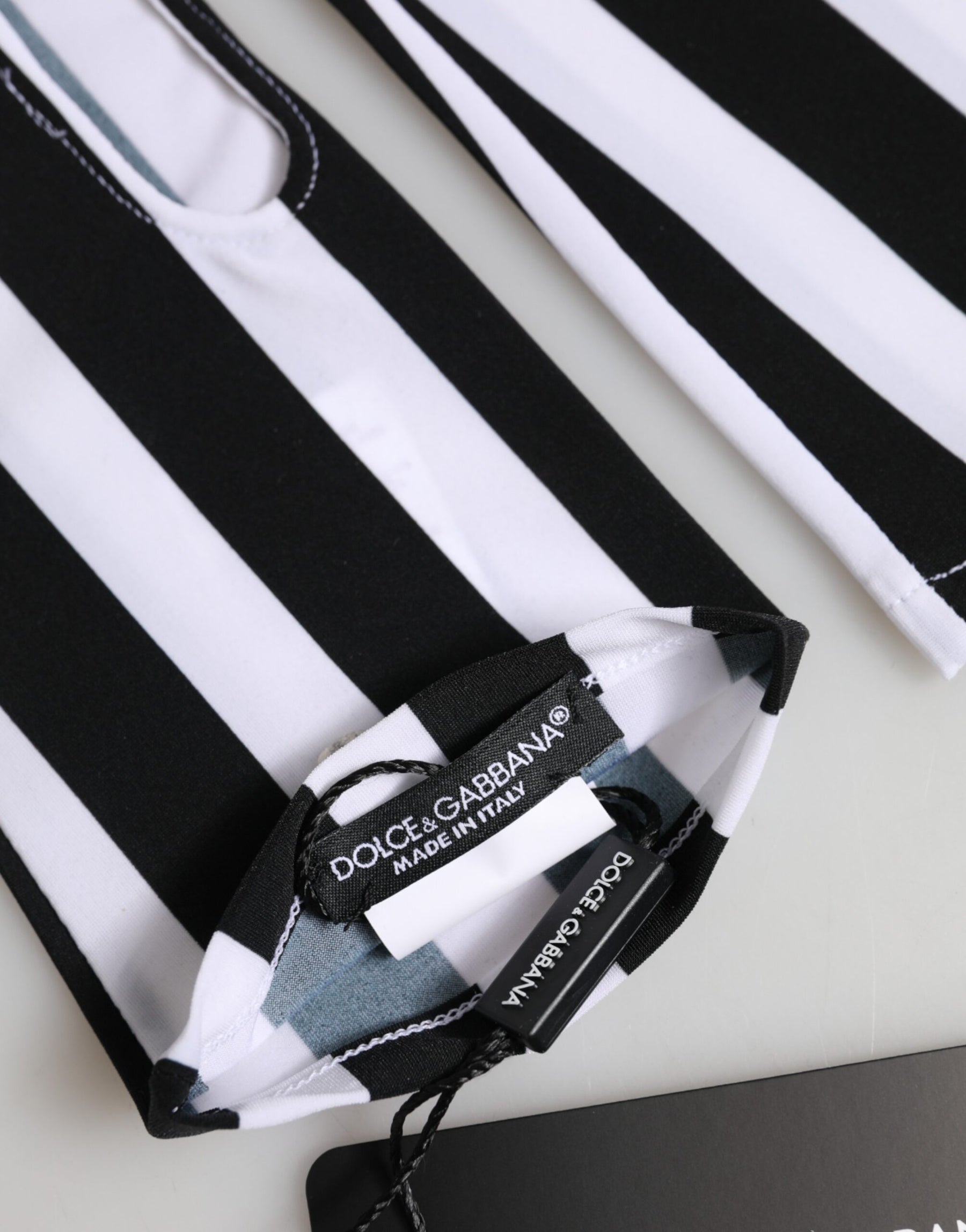 Dolce & Gabbana Black White Nylon Fingerless Wrist Length Gloves | Regal Royce