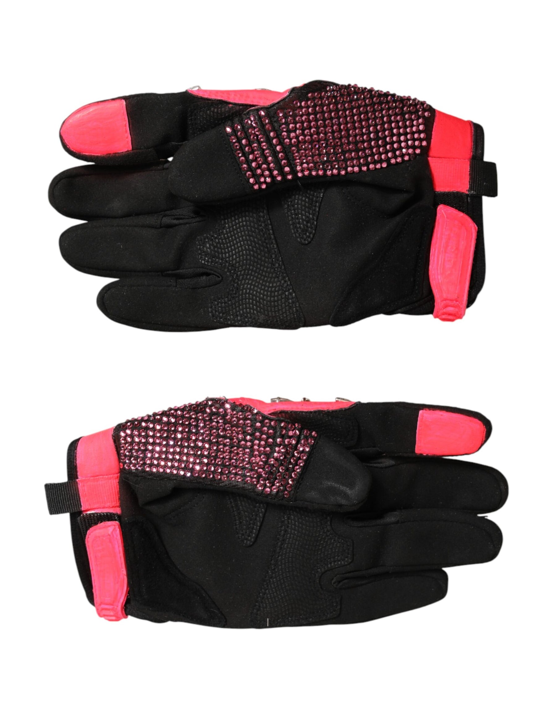 Dolce & Gabbana Black Pink Crystal Wrist Length Mitten Gloves | Regal Royce