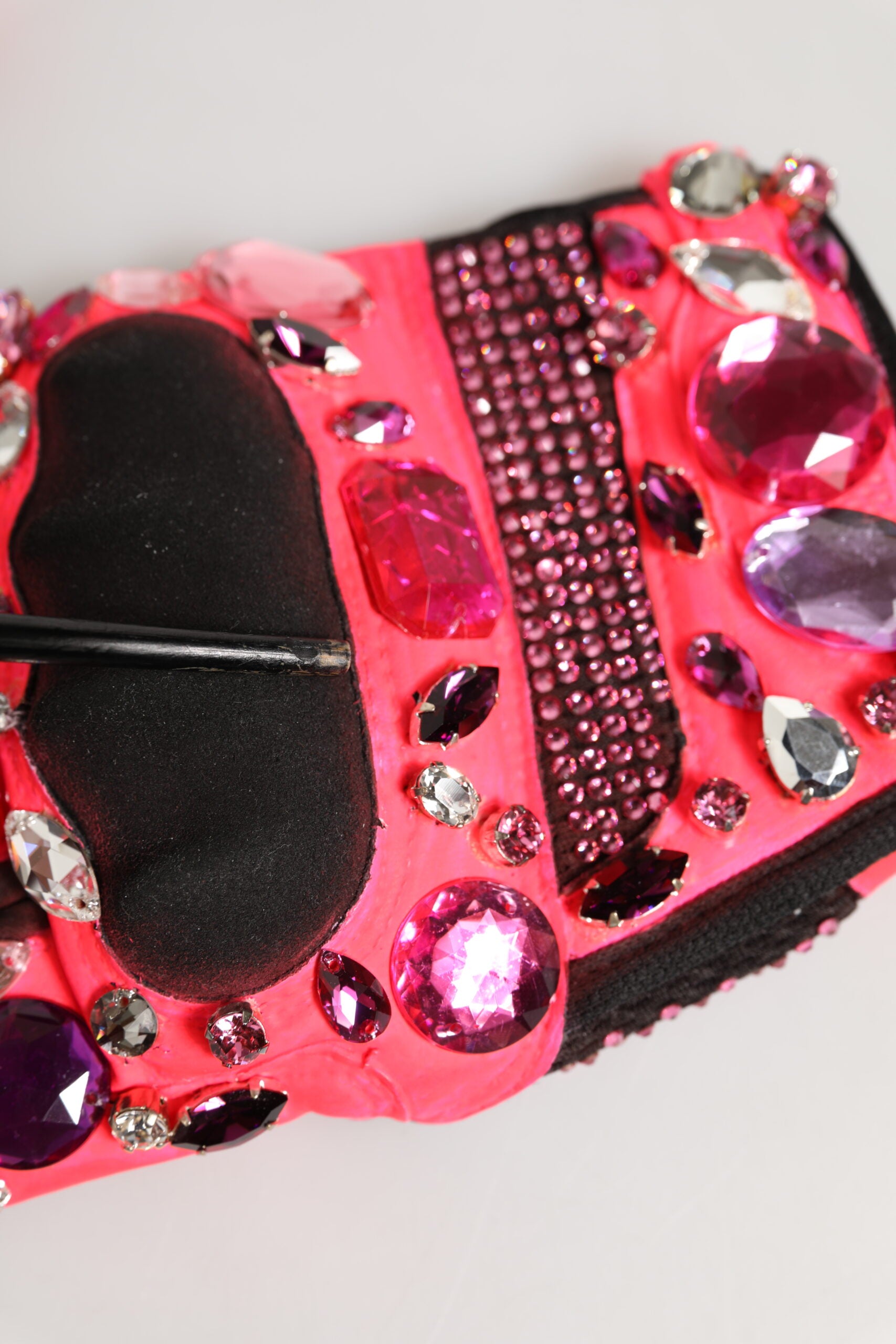 Dolce & Gabbana Black Pink Crystal Wrist Length Mitten Gloves | Regal Royce