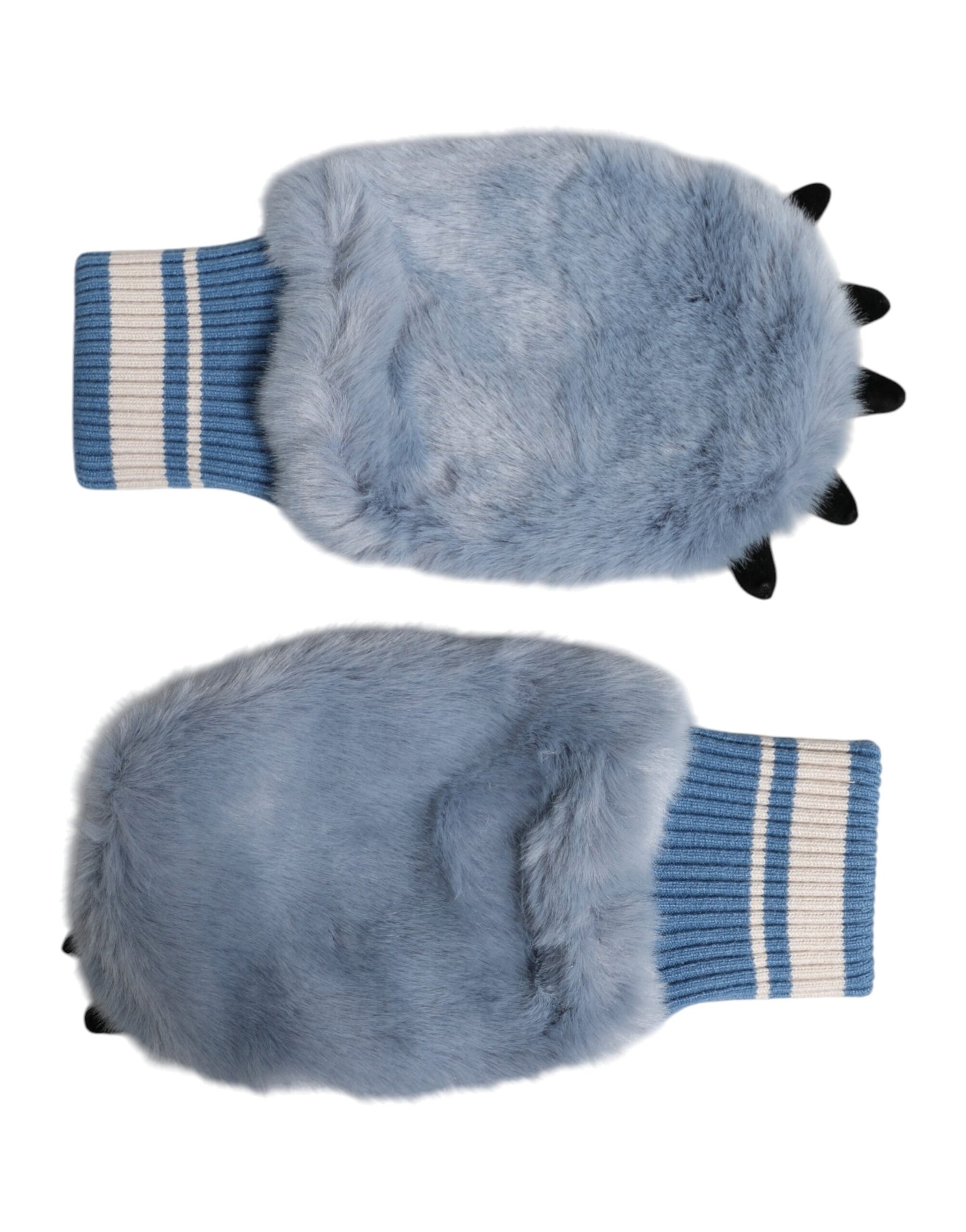 Dolce & Gabbana Blue Acrylic Knitted Fur Wrist Mitten Gloves | Regal Royce