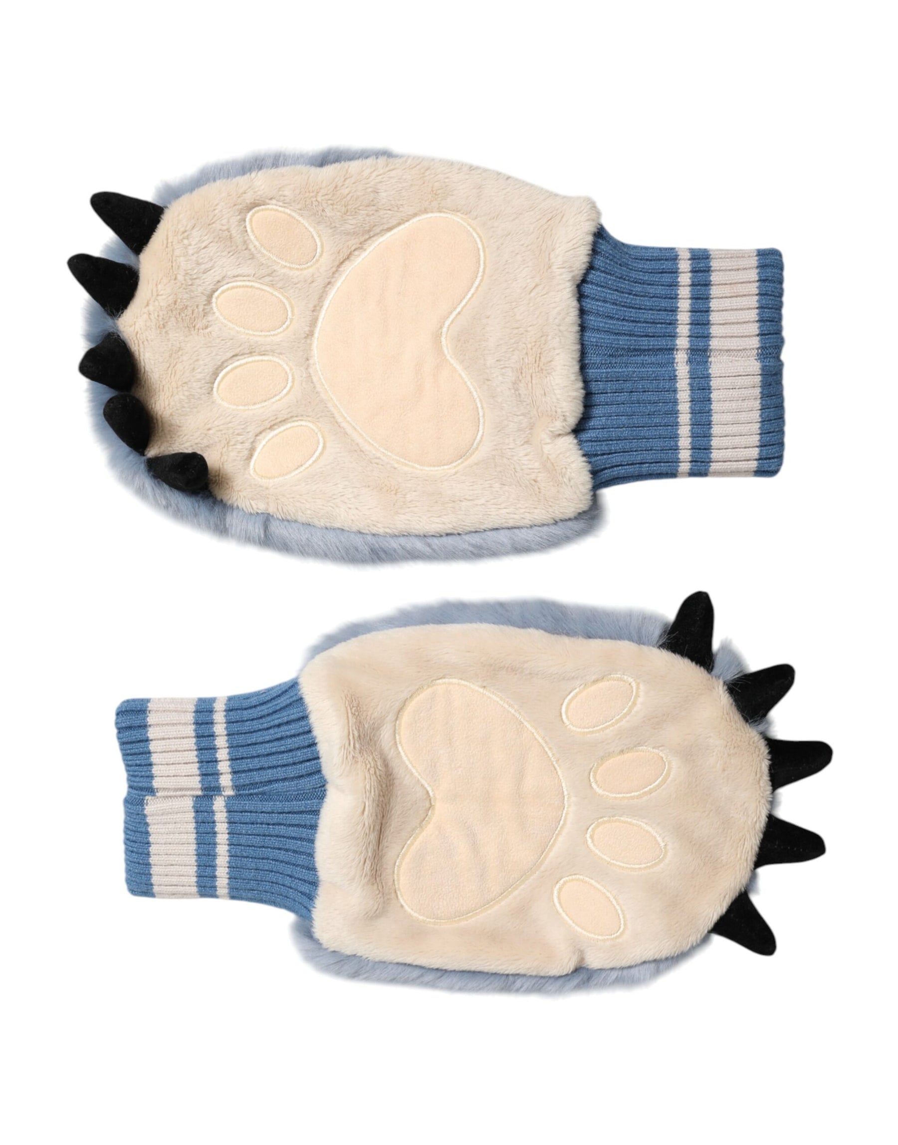 Dolce & Gabbana Blue Acrylic Knitted Fur Wrist Mitten Gloves | Regal Royce