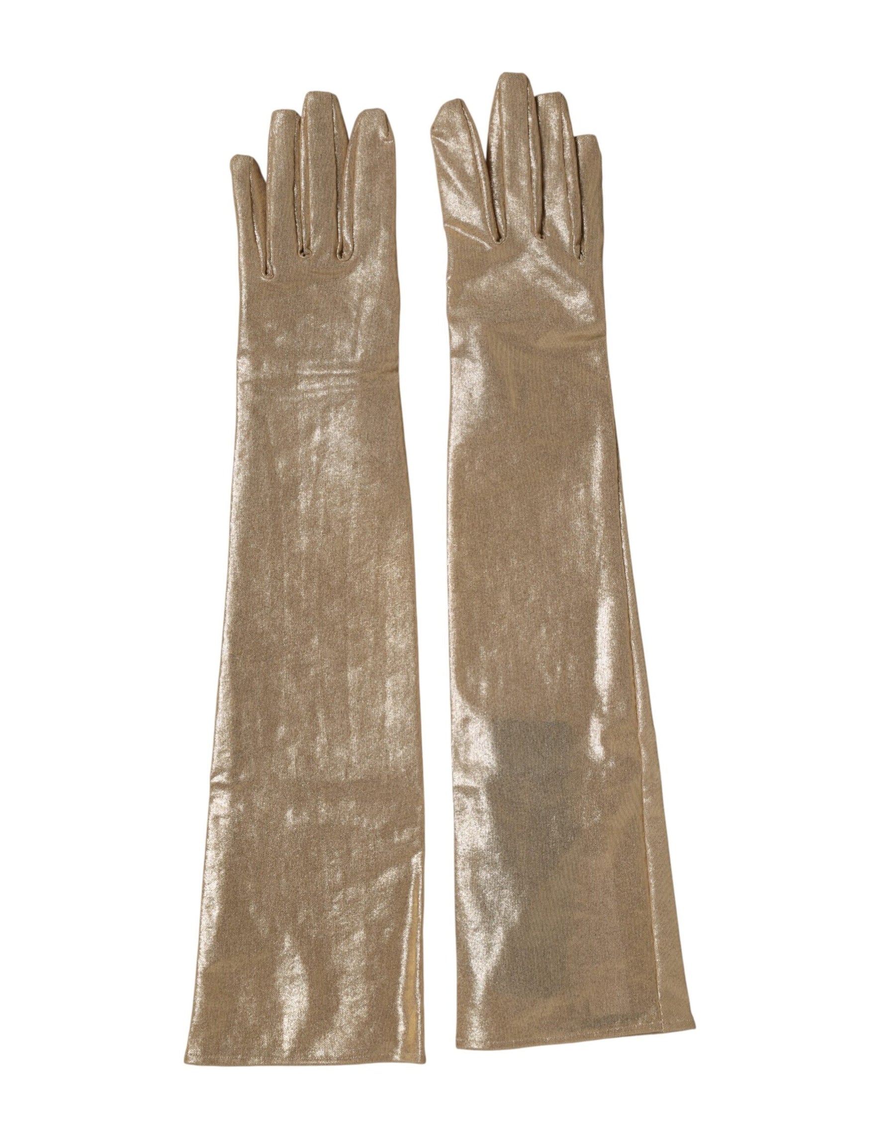 Dolce & Gabbana Beige Nylon Long Elbow Length Mitten Gloves | Regal Royce