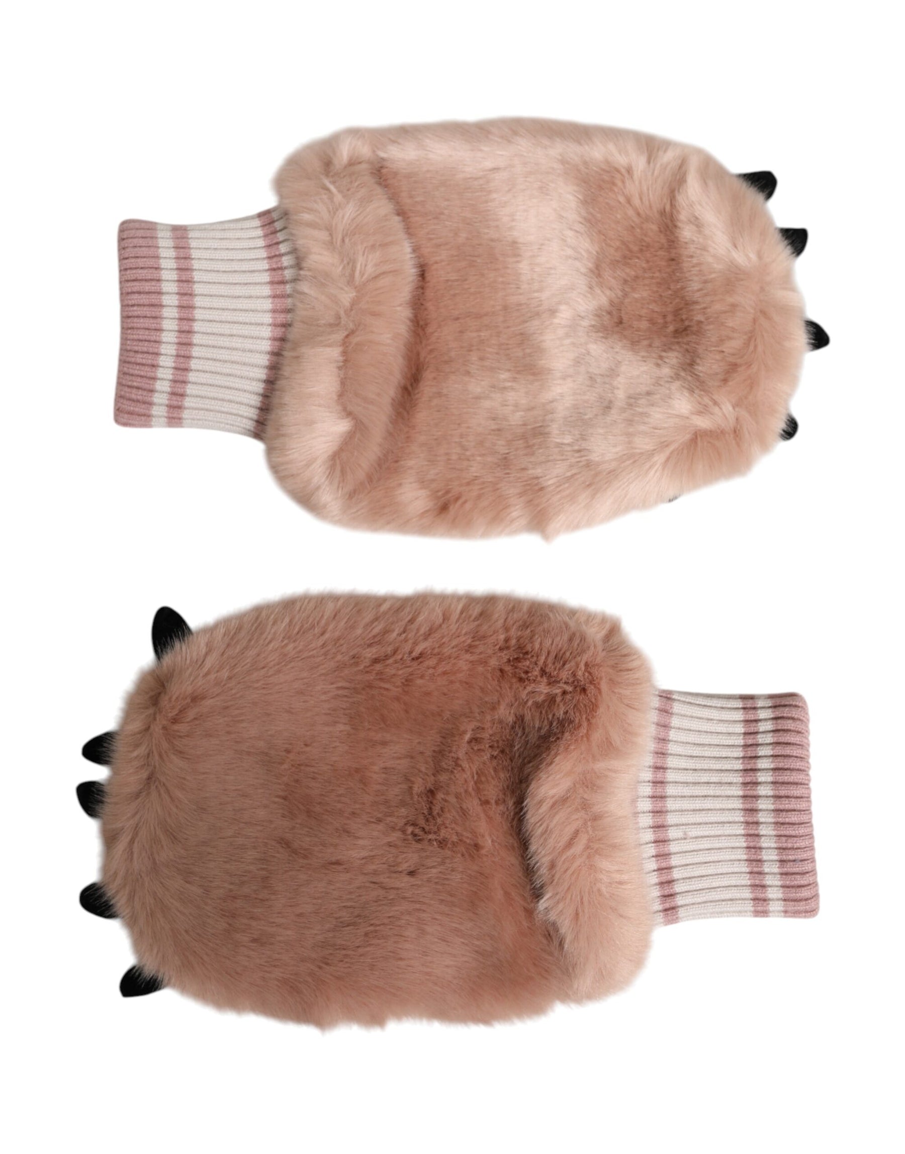 Dolce & Gabbana Brown Acrylic Knitted Fur Wrist Mitten Gloves | Regal Royce