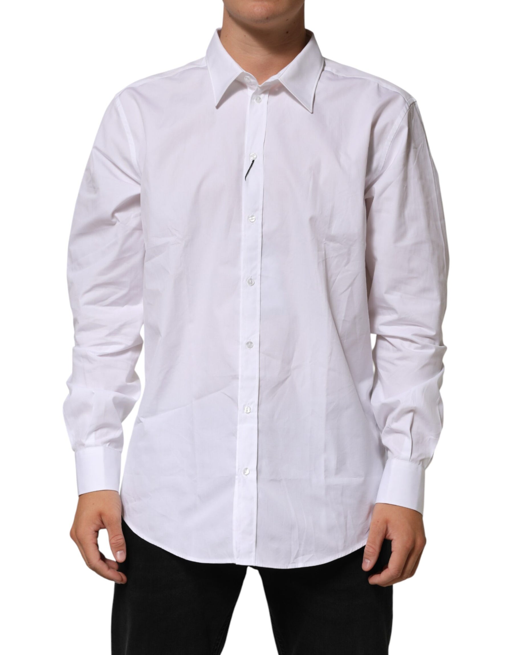 Dolce & Gabbana White Cotton Collared Long Sleeve Men Dress Shirt | Regal Royce