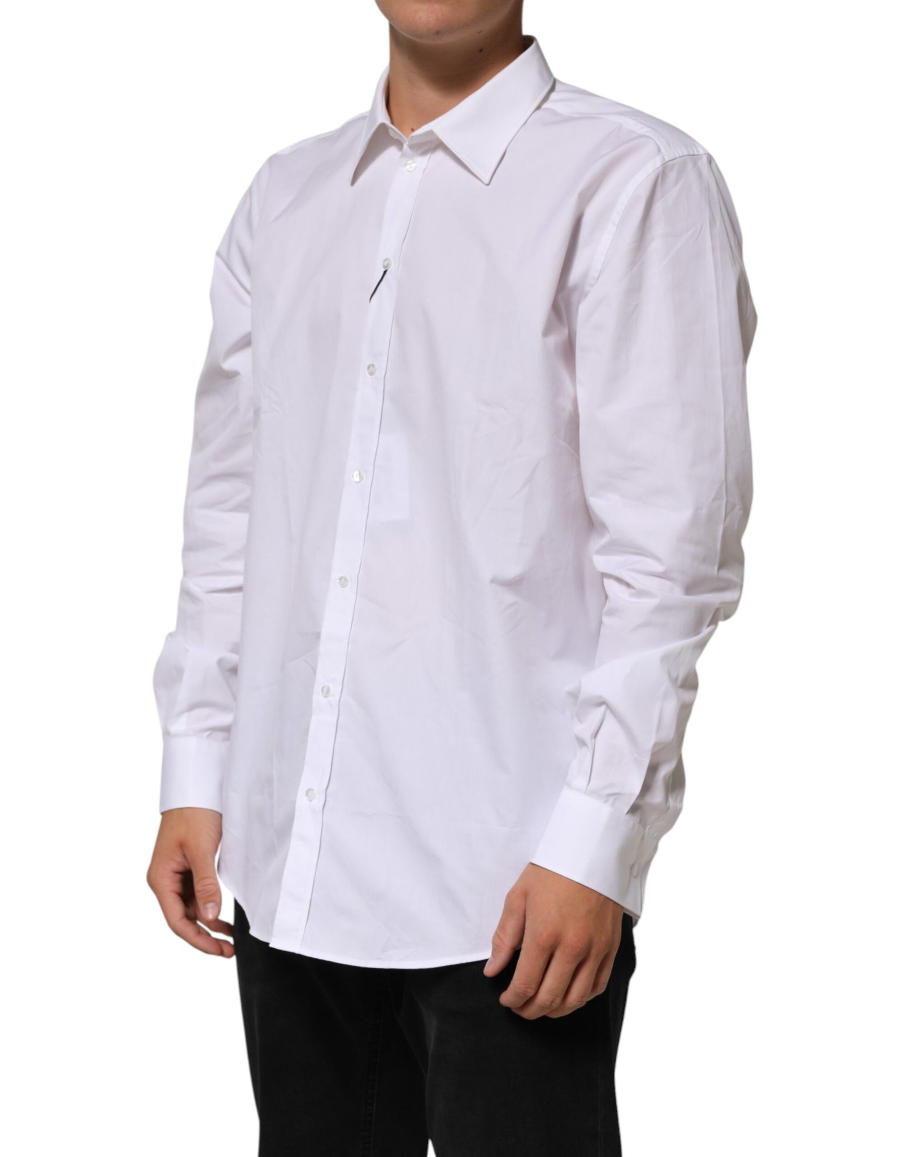 Dolce & Gabbana White Cotton Collared Long Sleeve Men Dress Shirt | Regal Royce