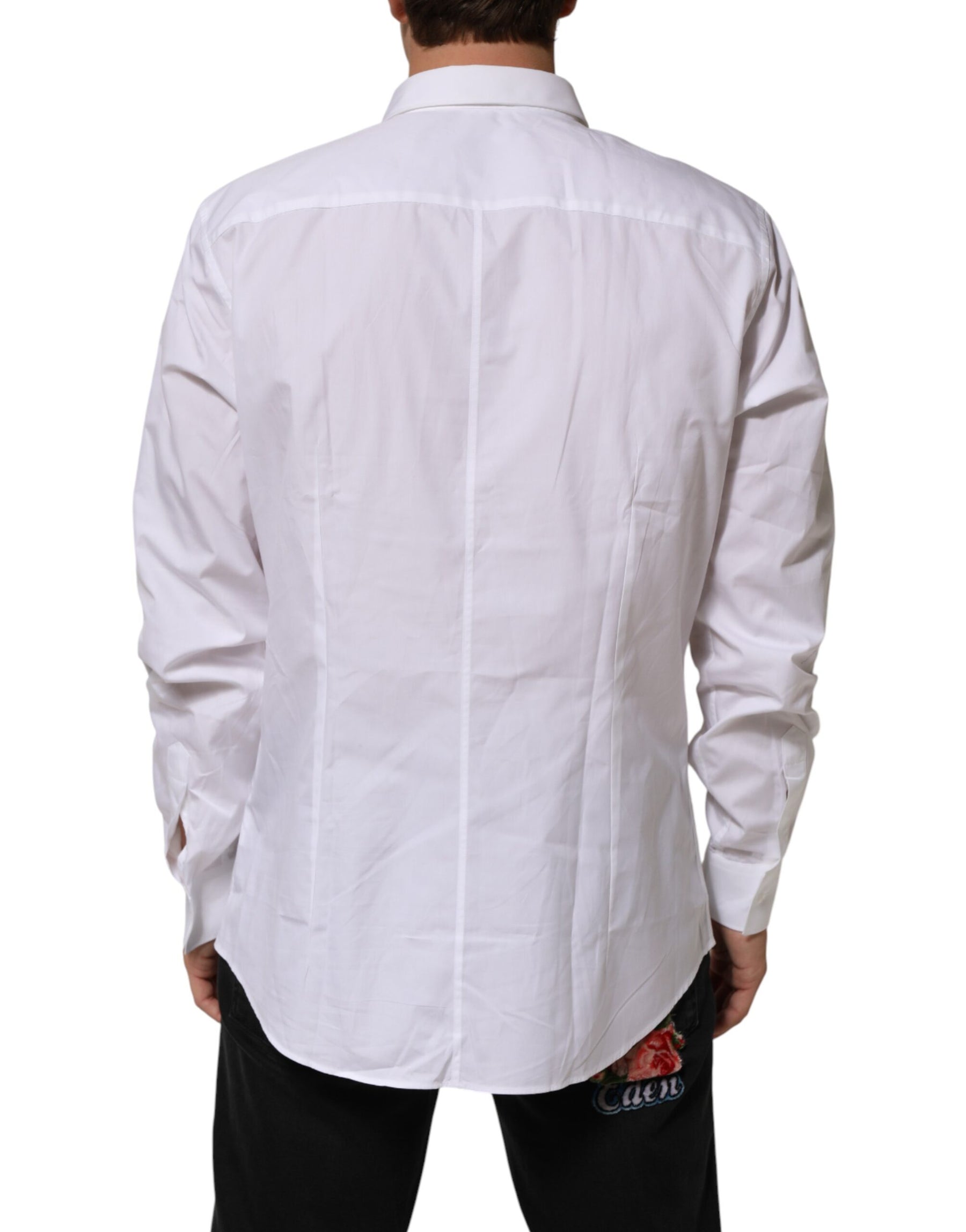 Dolce & Gabbana White Cotton Collared Long Sleeve Men Dress Shirt | Regal Royce