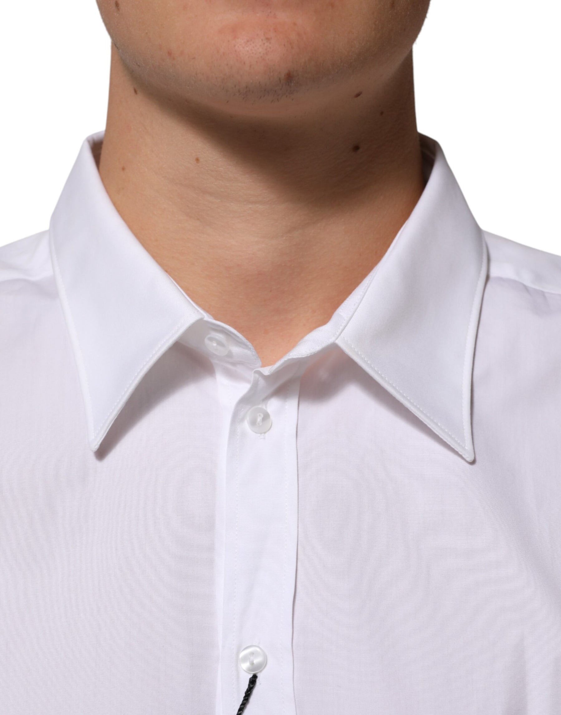 Dolce & Gabbana White Cotton Collared Long Sleeve Men Dress Shirt | Regal Royce