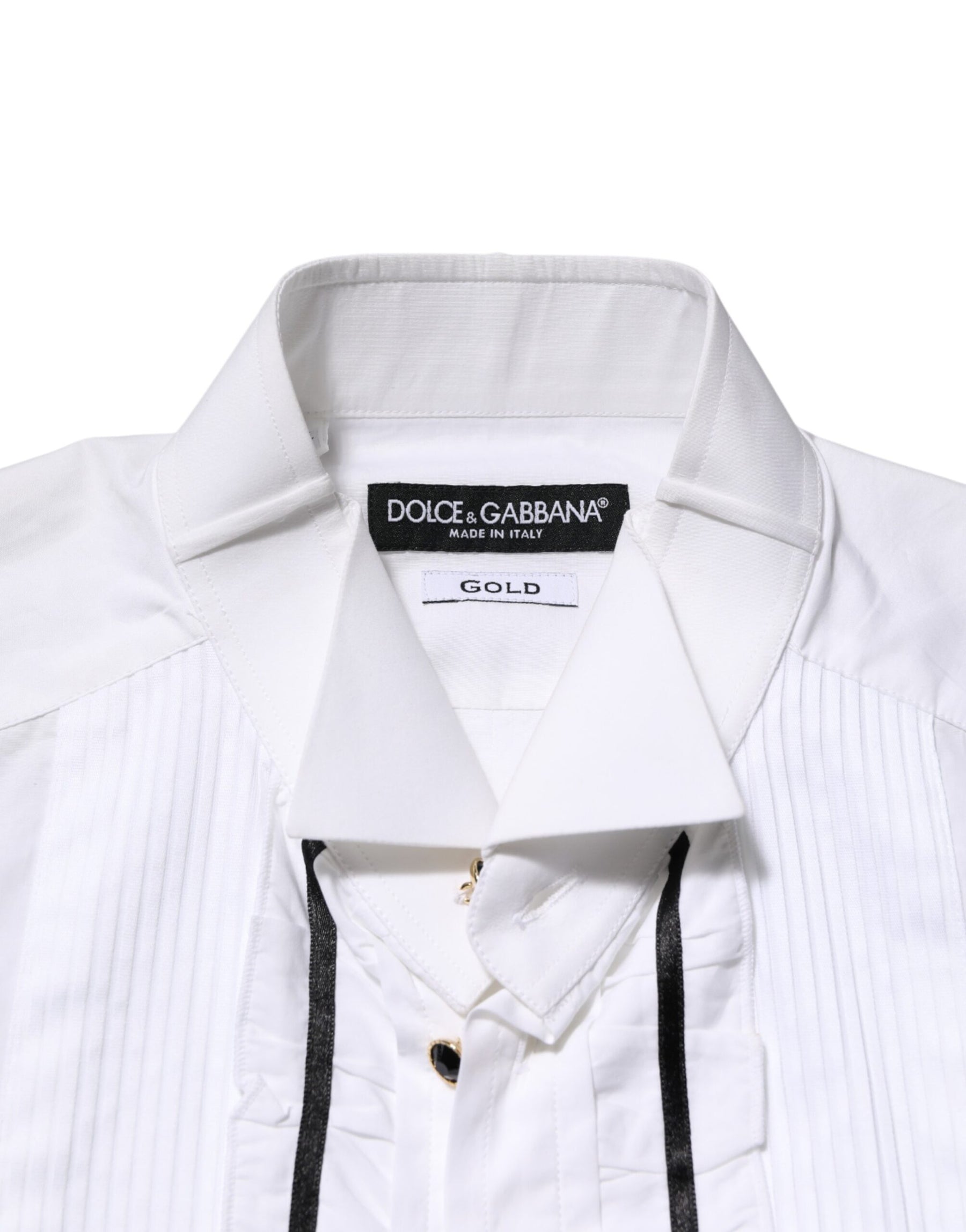 Dolce & Gabbana White Cotton Collared Long Sleeve GOLD Dress  Shirt | Regal Royce