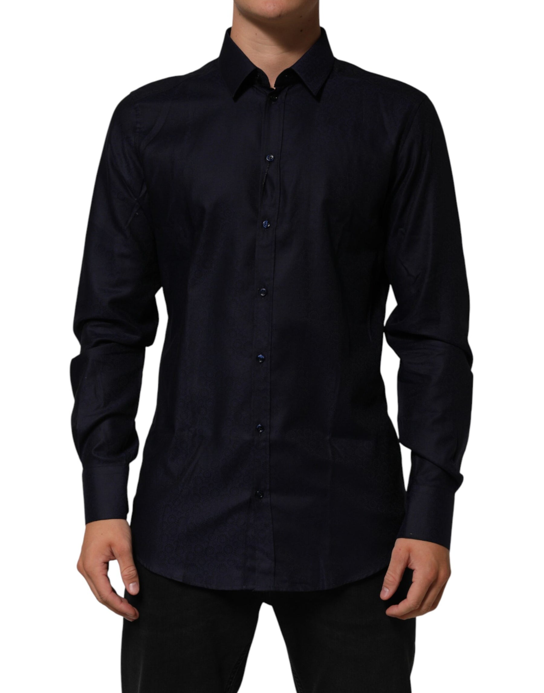 Dolce & Gabbana Blue Cotton Collared Long Sleeve GOLD Men Dress Shirt | Regal Royce
