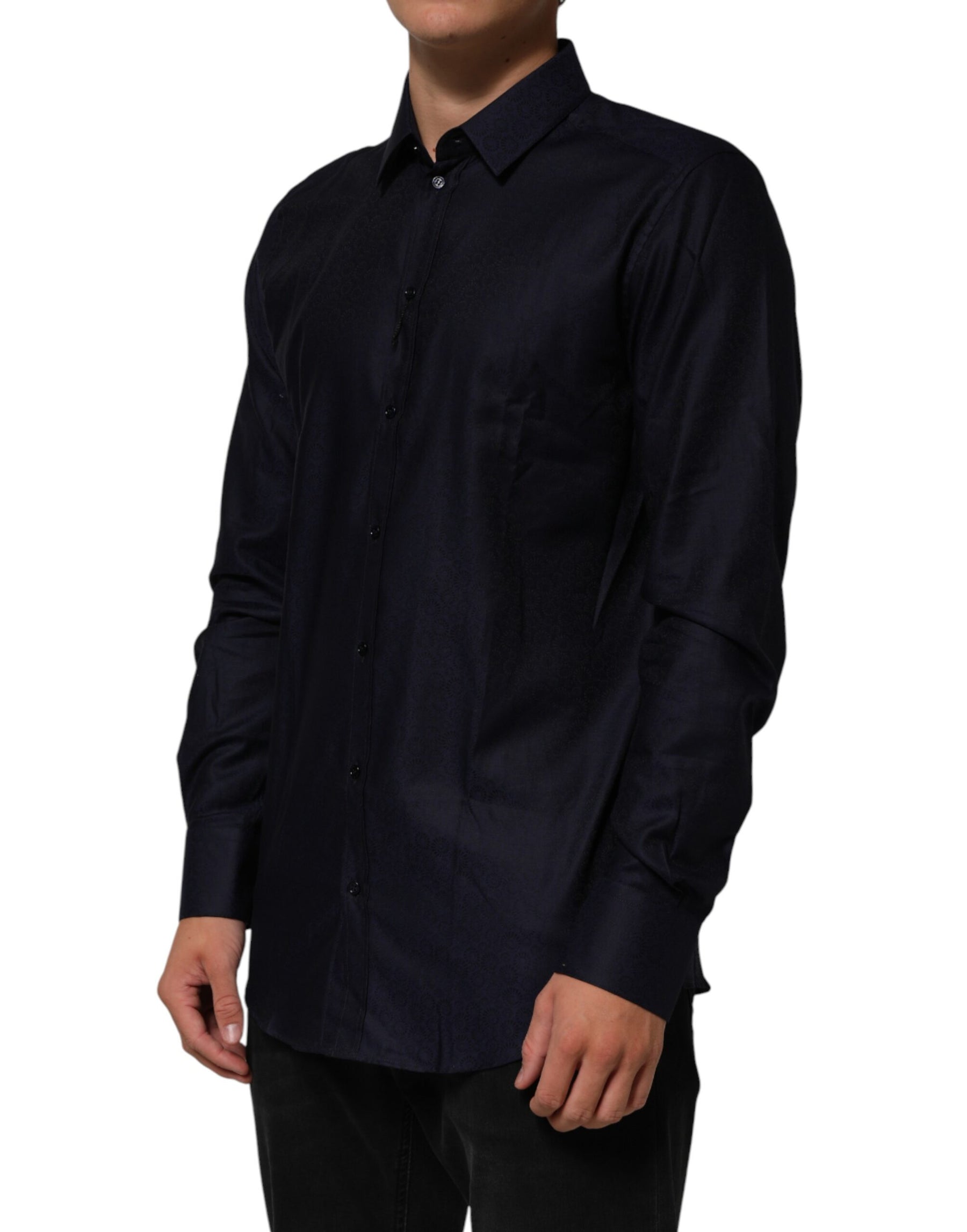 Dolce & Gabbana Blue Cotton Collared Long Sleeve GOLD Men Dress Shirt | Regal Royce