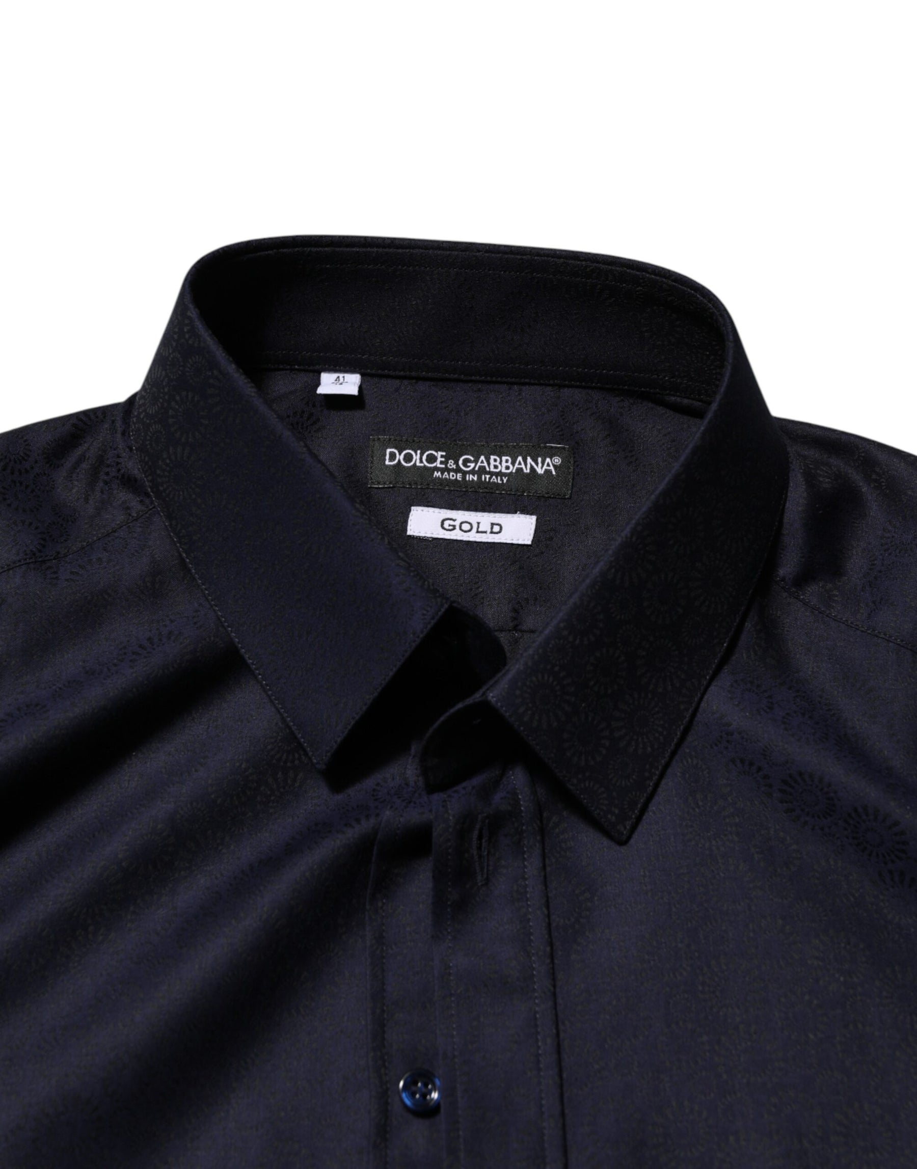 Dolce & Gabbana Blue Cotton Collared Long Sleeve GOLD Men Dress Shirt | Regal Royce