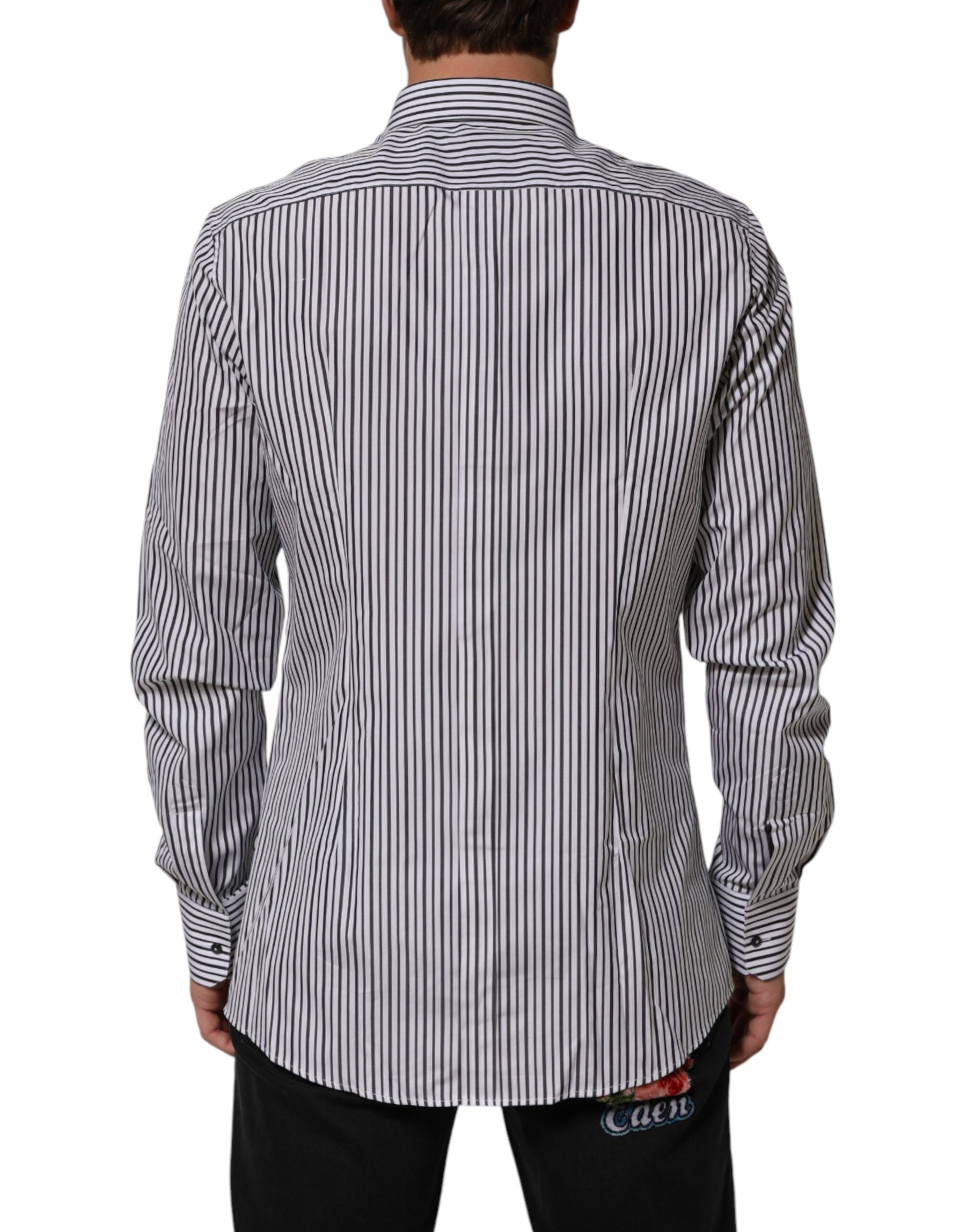 Dolce & Gabbana Black White Stripes Men GOLD Dress Shirt | Regal Royce