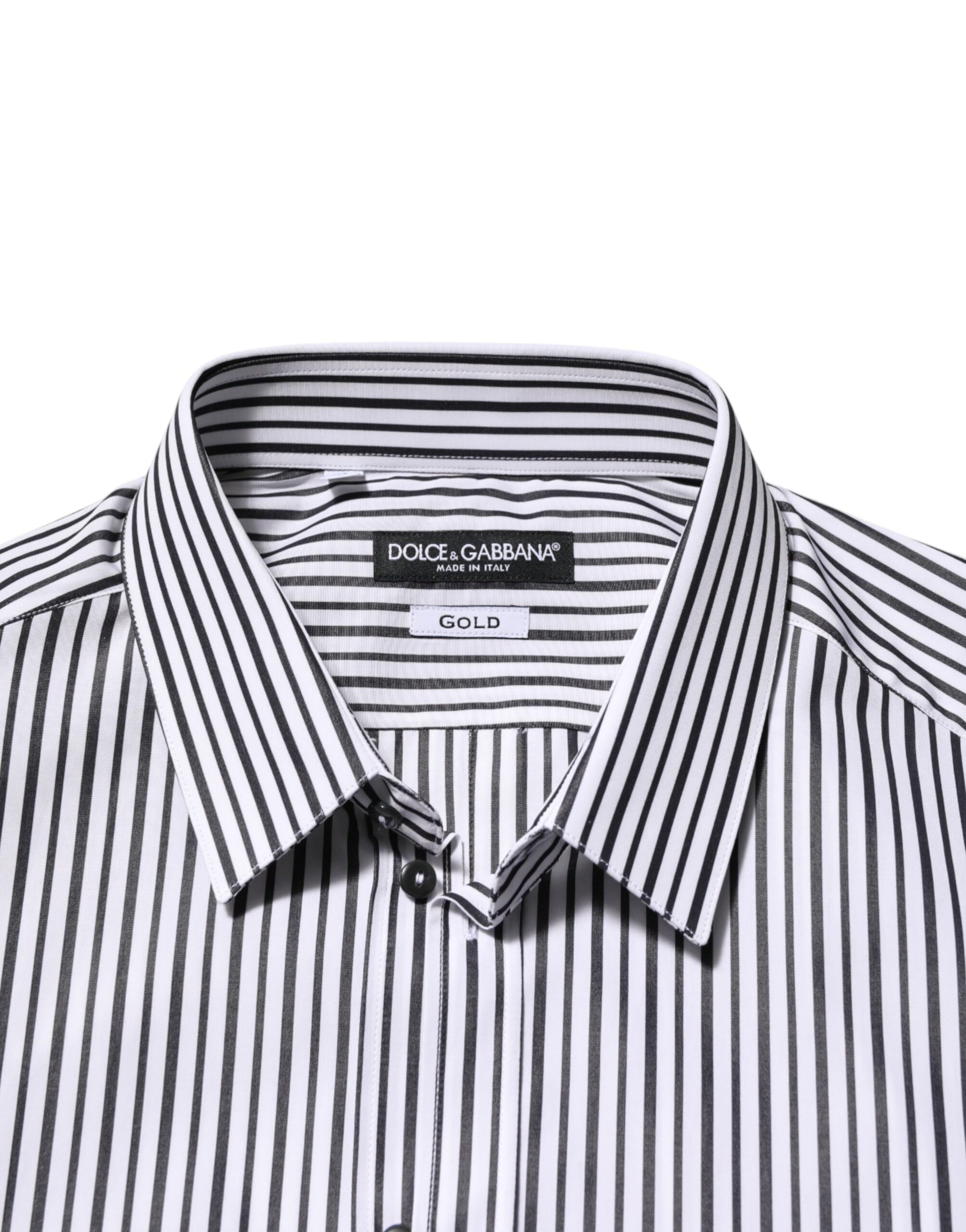 Dolce & Gabbana Black White Stripes Men GOLD Dress Shirt | Regal Royce
