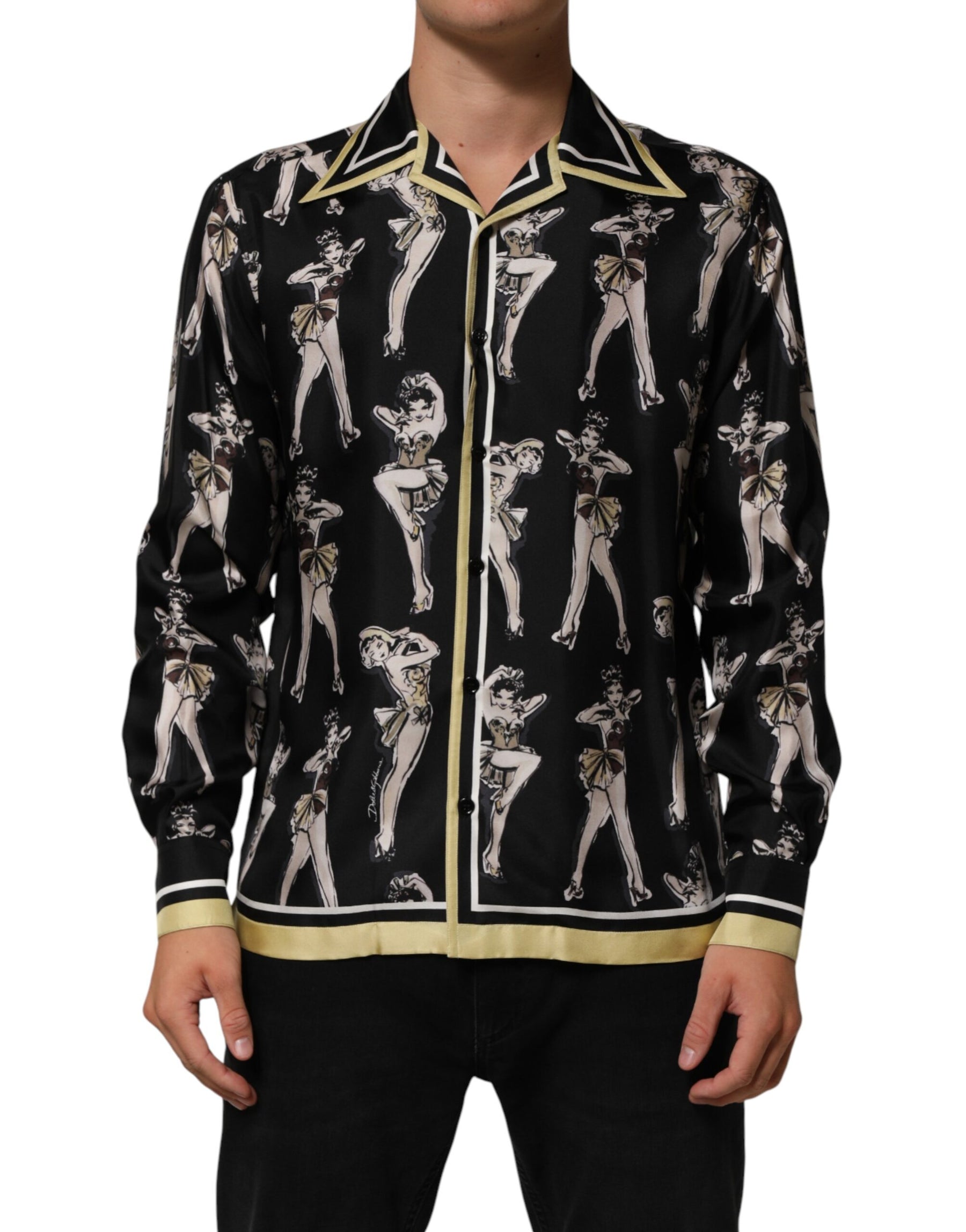 Dolce & Gabbana Black Silk Pin Up Printed Button Down Shirt | Regal Royce
