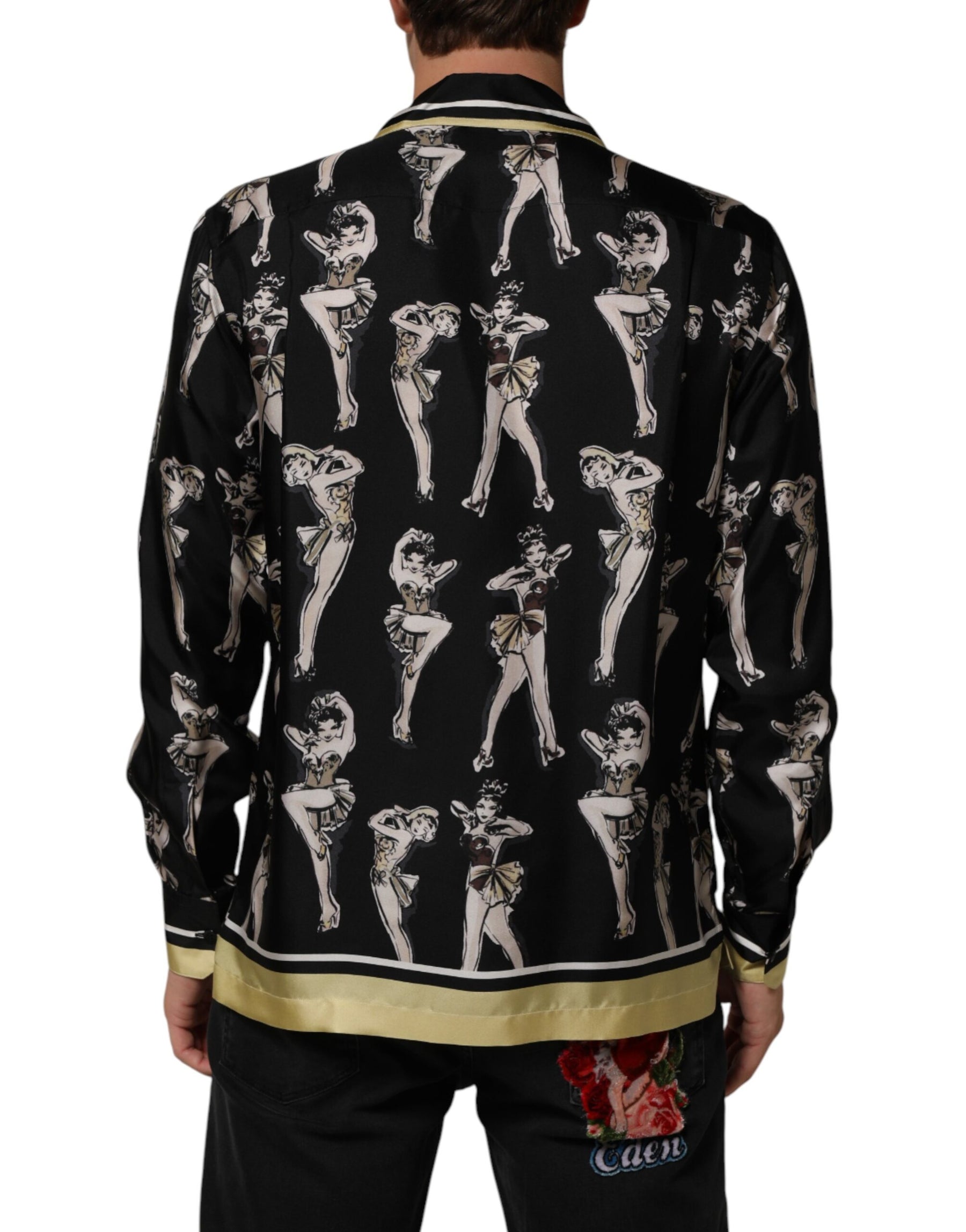 Dolce & Gabbana Black Silk Pin Up Printed Button Down Shirt | Regal Royce