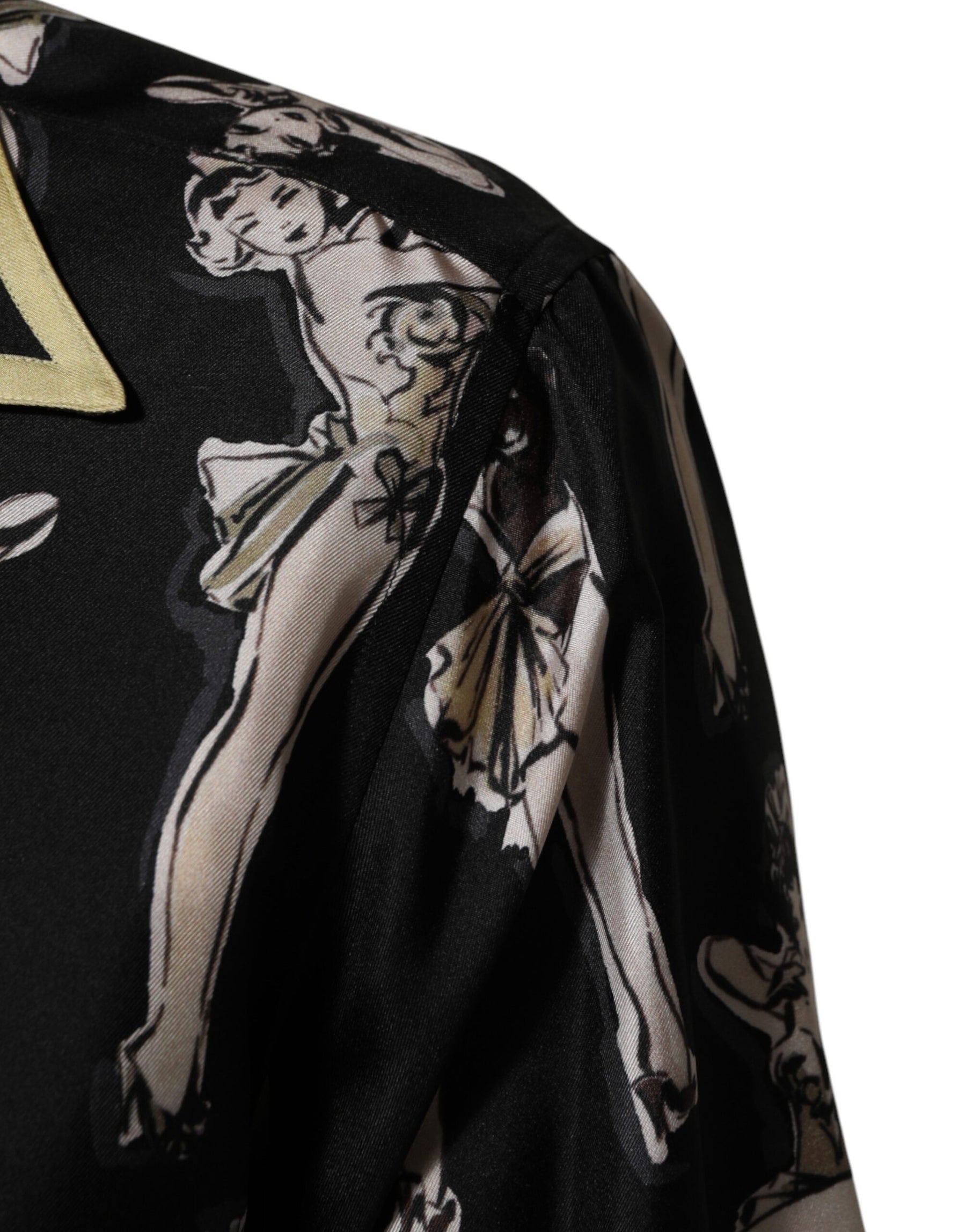 Dolce & Gabbana Black Silk Pin Up Printed Button Down Shirt | Regal Royce