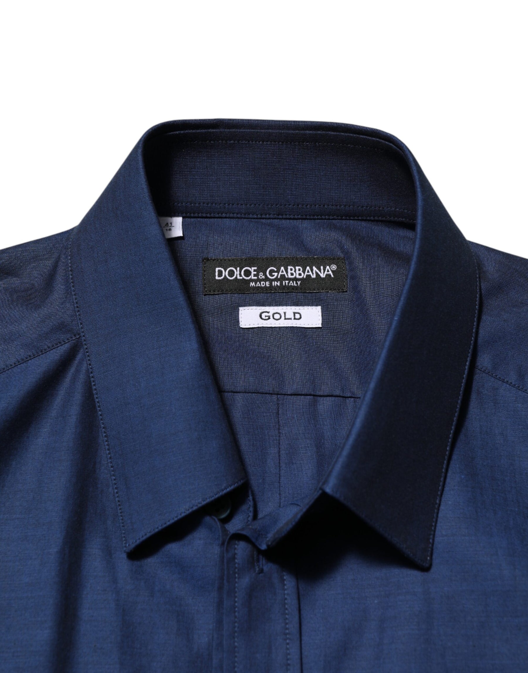 Dolce & Gabbana Blue Cotton Collared Men GOLD Dress Shirt | Regal Royce