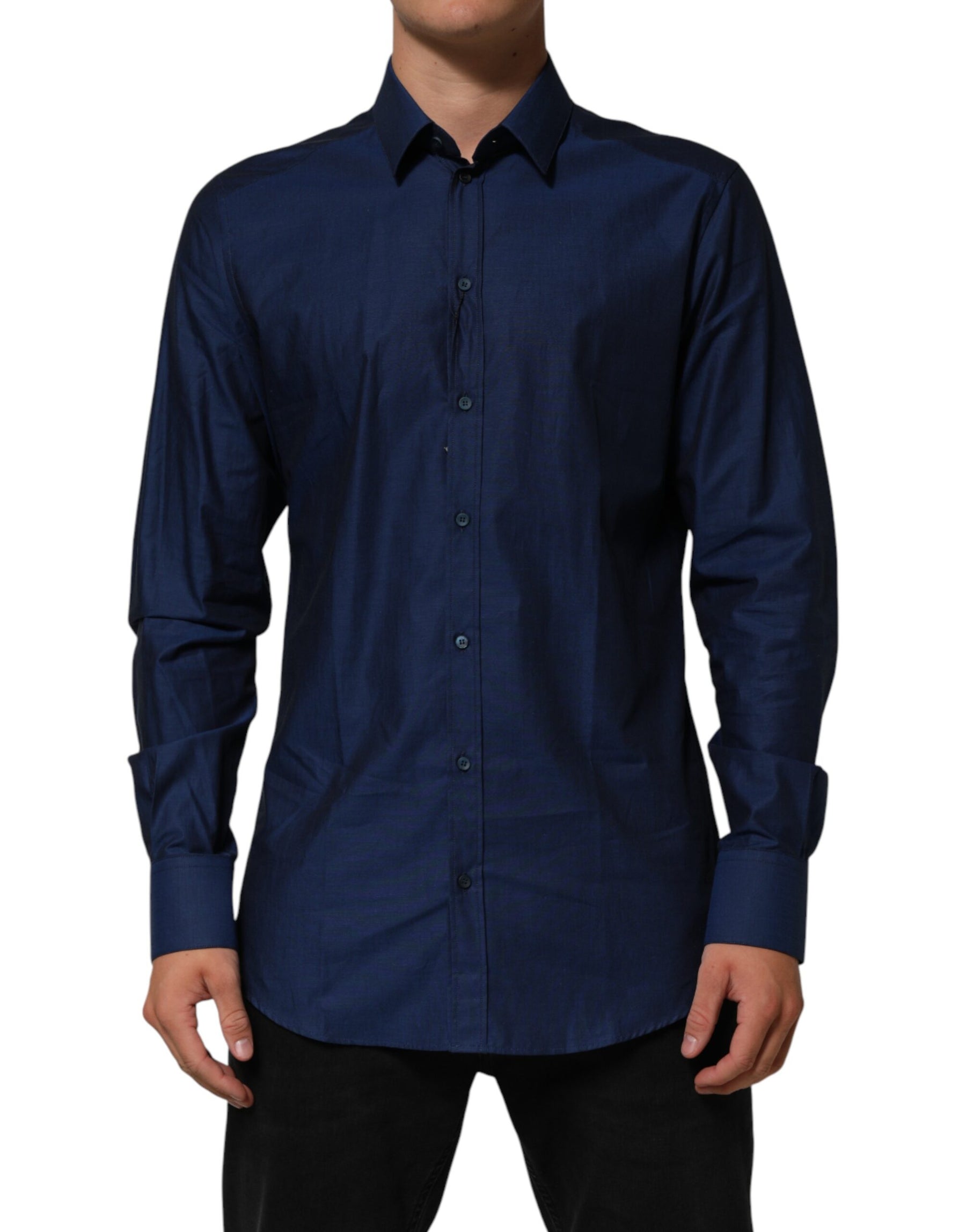 Dolce & Gabbana Blue Cotton Collared Men GOLD Dress Shirt | Regal Royce