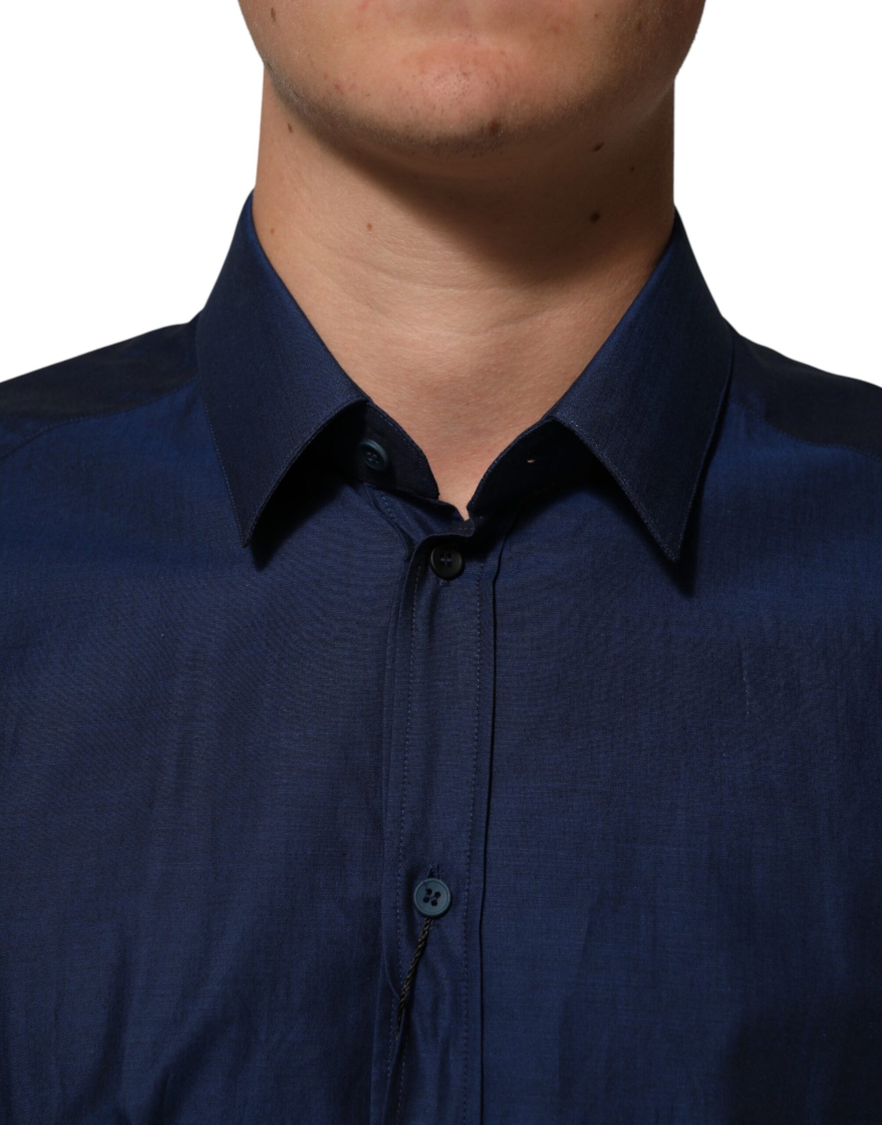 Dolce & Gabbana Blue Cotton Collared Men GOLD Dress Shirt | Regal Royce