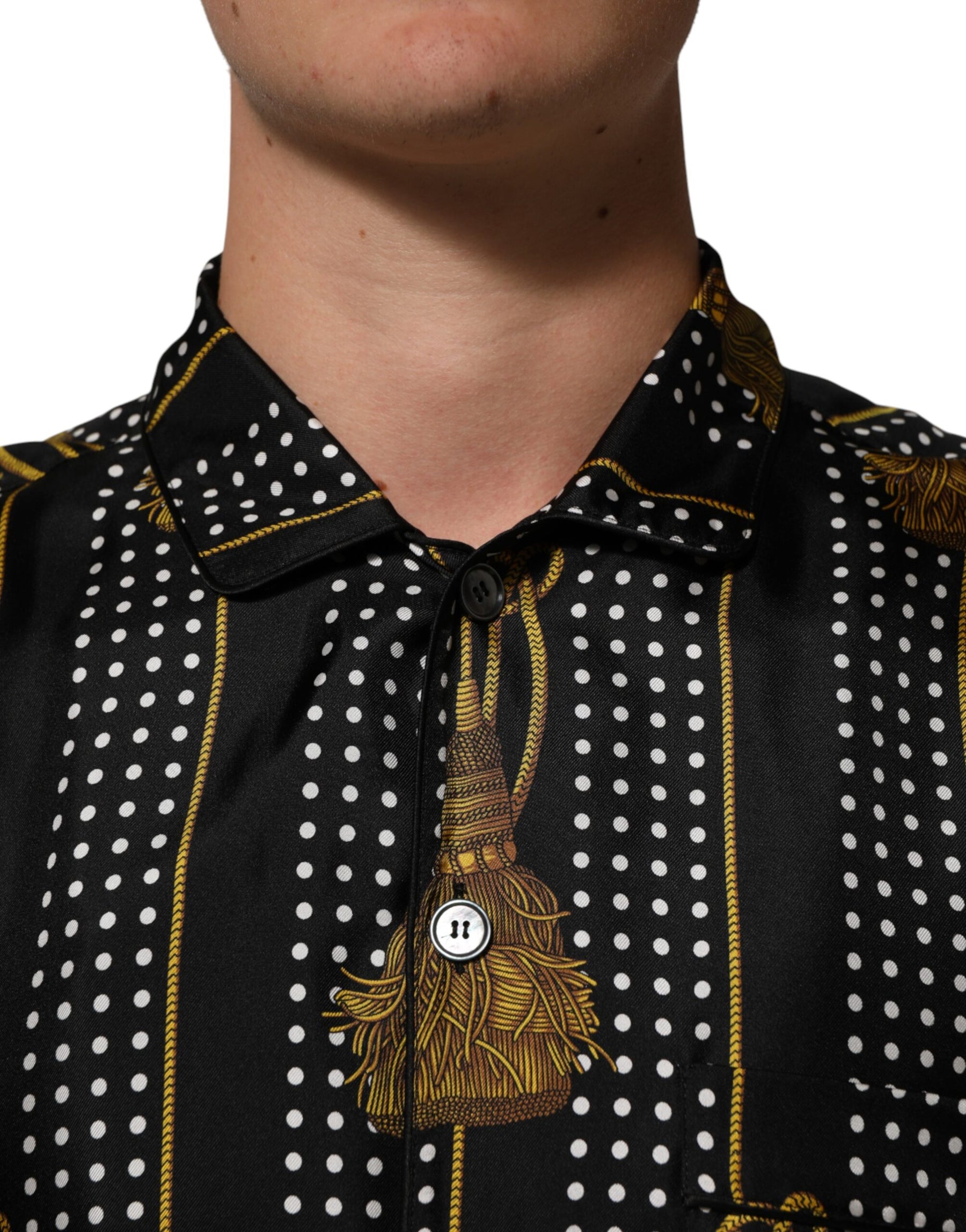 Dolce & Gabbana Black Dotted Tassel Silk Button Down Shirt | Regal Royce