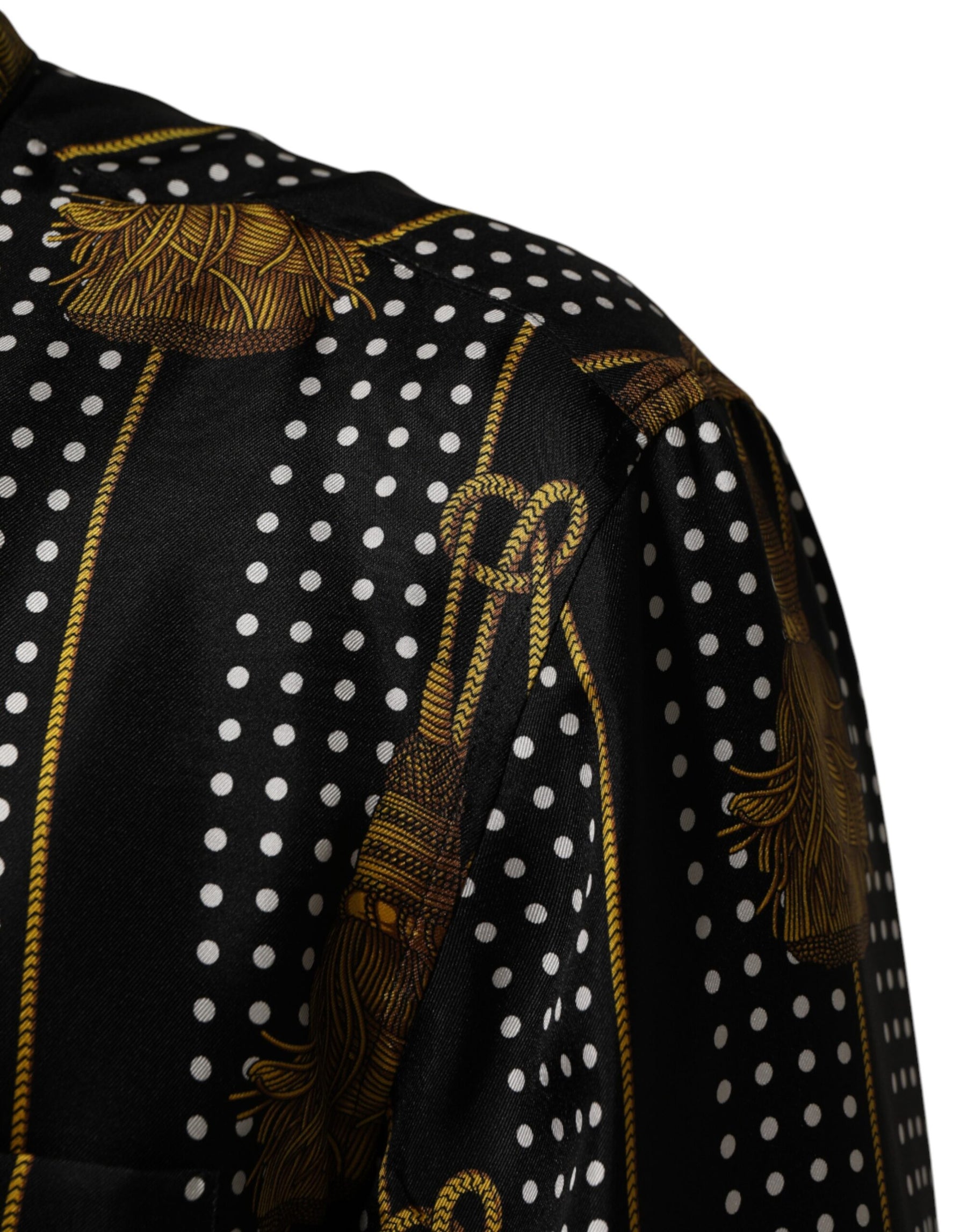 Dolce & Gabbana Black Dotted Tassel Silk Button Down Shirt | Regal Royce